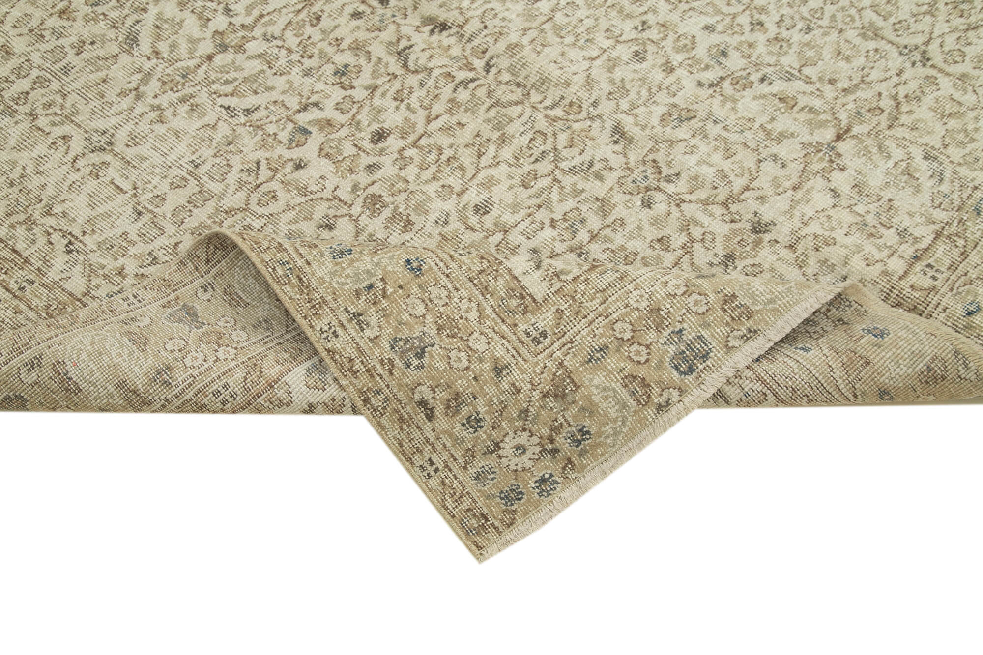 Handmade Wool Area Rug – Vintage Cotton Rug, Beige Area Carpet 5'5''x8'8''