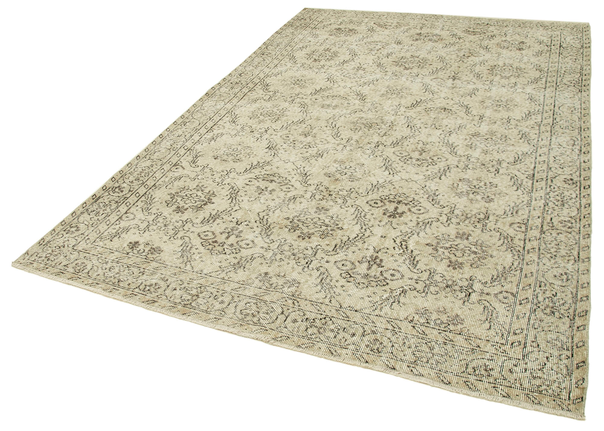 Handmade Wool Area Rug – Vintage Cotton Rug 6'1''x9'6'' | Beige Natural Fiber Carpet