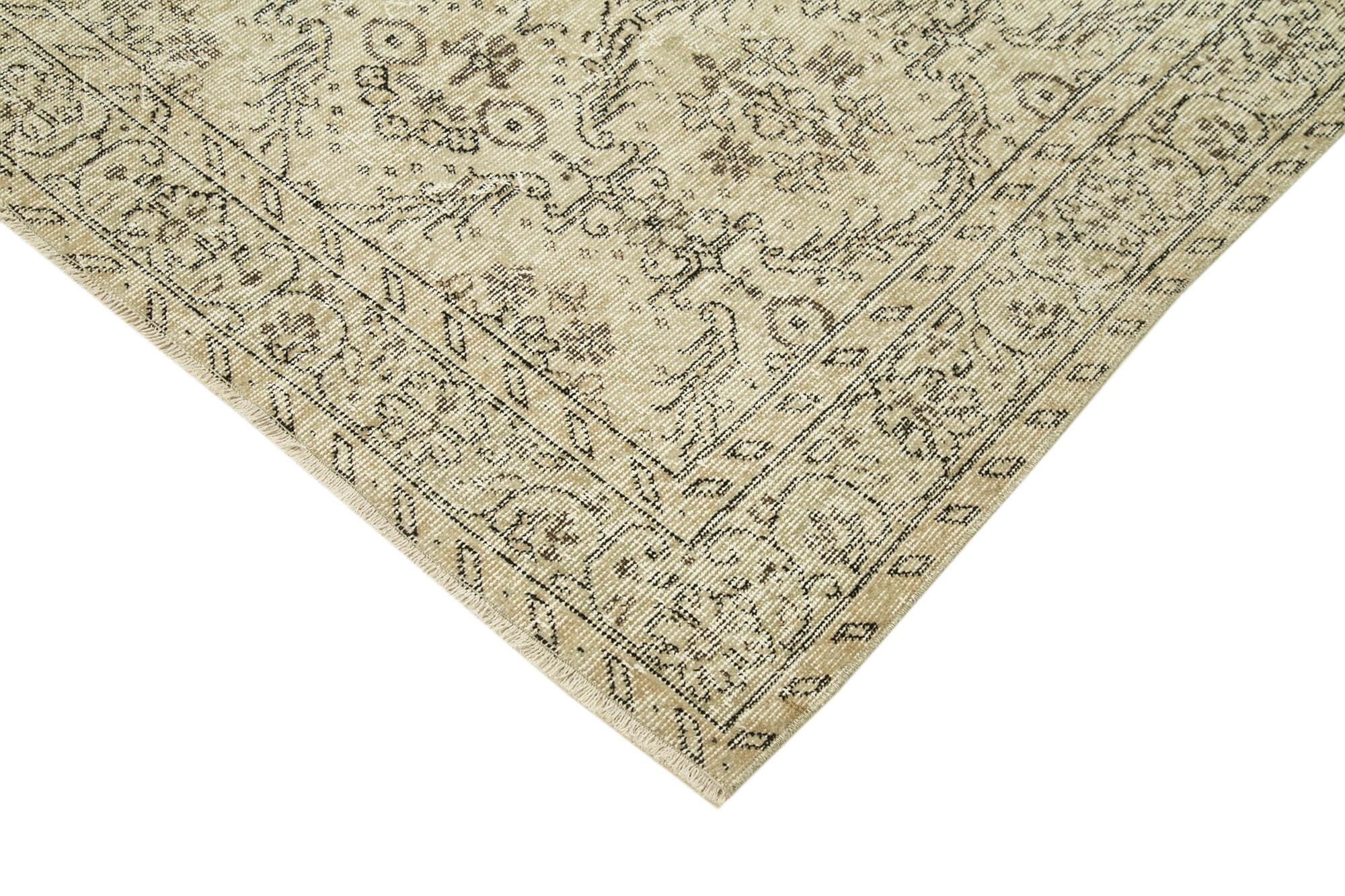 Handmade Wool Area Rug – Vintage Cotton Rug 6'1''x9'6'' | Beige Natural Fiber Carpet