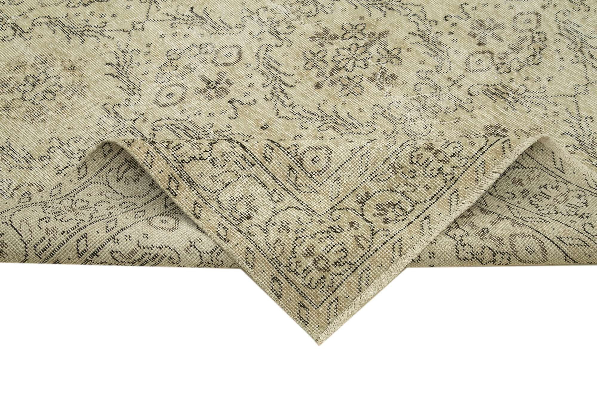 Handmade Wool Area Rug – Vintage Cotton Rug 6'1''x9'6'' | Beige Natural Fiber Carpet