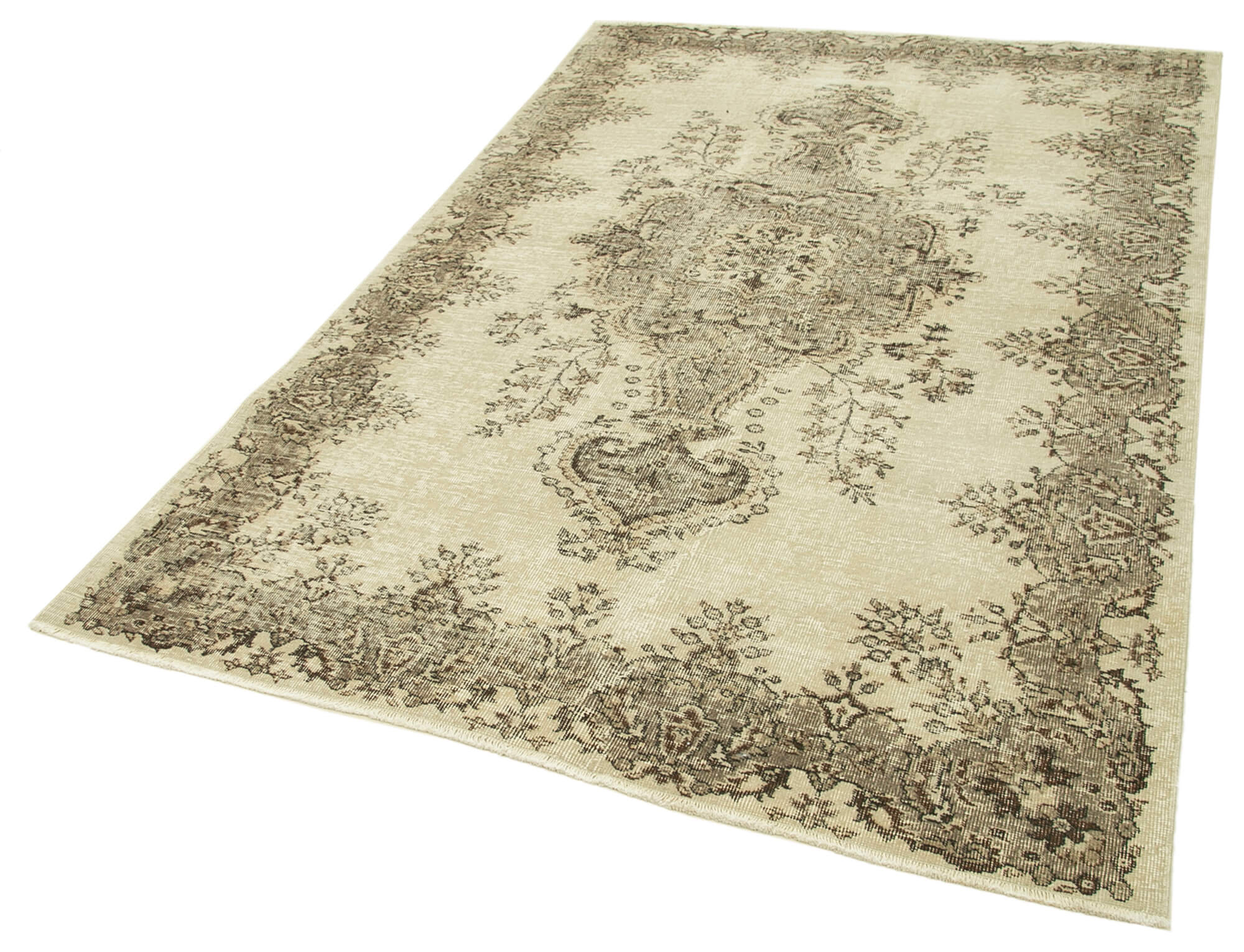 Handmade Vintage Area Rug – Beige Cotton Wool Rug | Traditional Hand Knotted Carpet 5'4''x8'5''