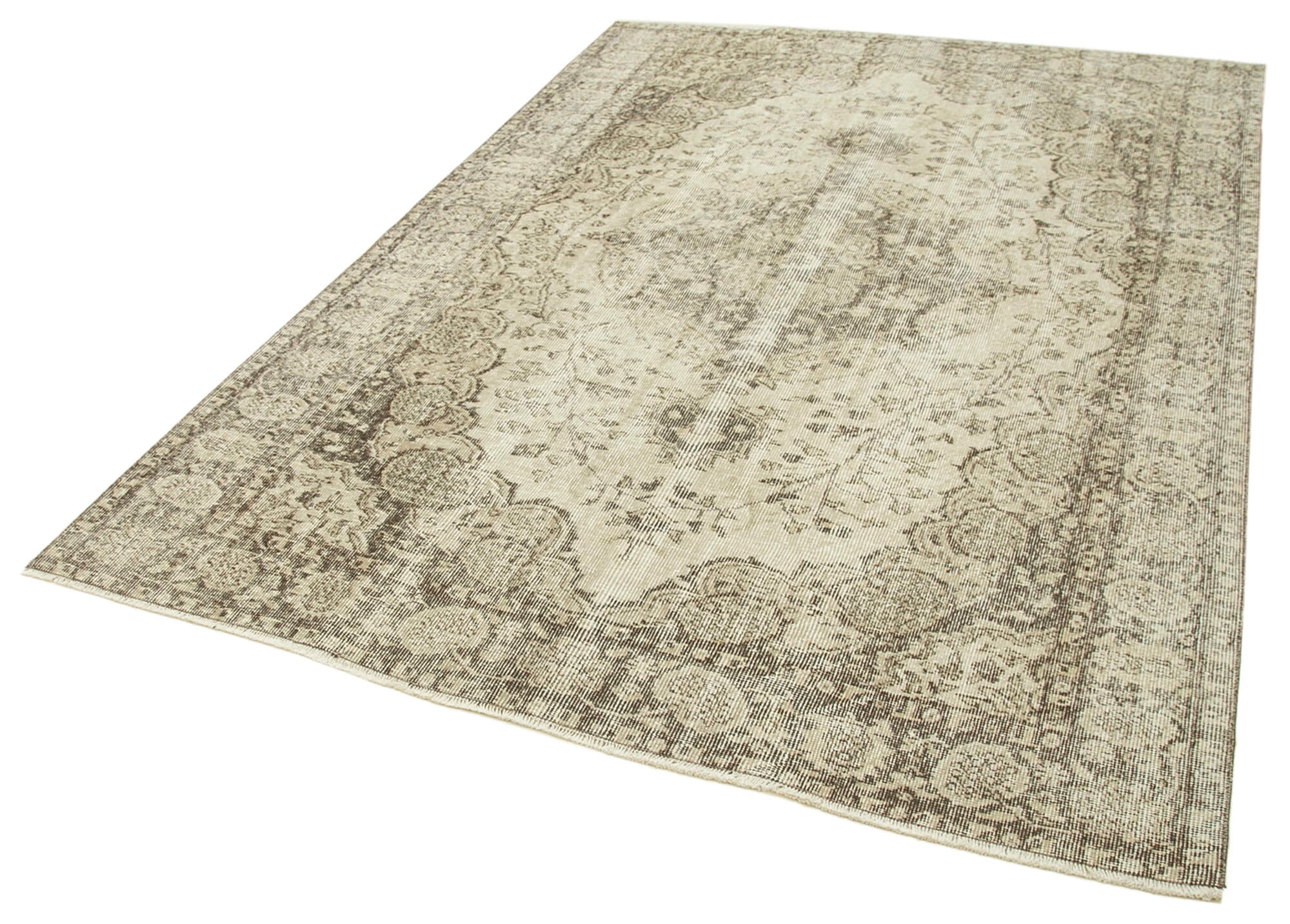 Handmade Wool Area Rug - Vintage Cotton Rug Beige 5'10'' x 8'2'' Durable Cotton Weave