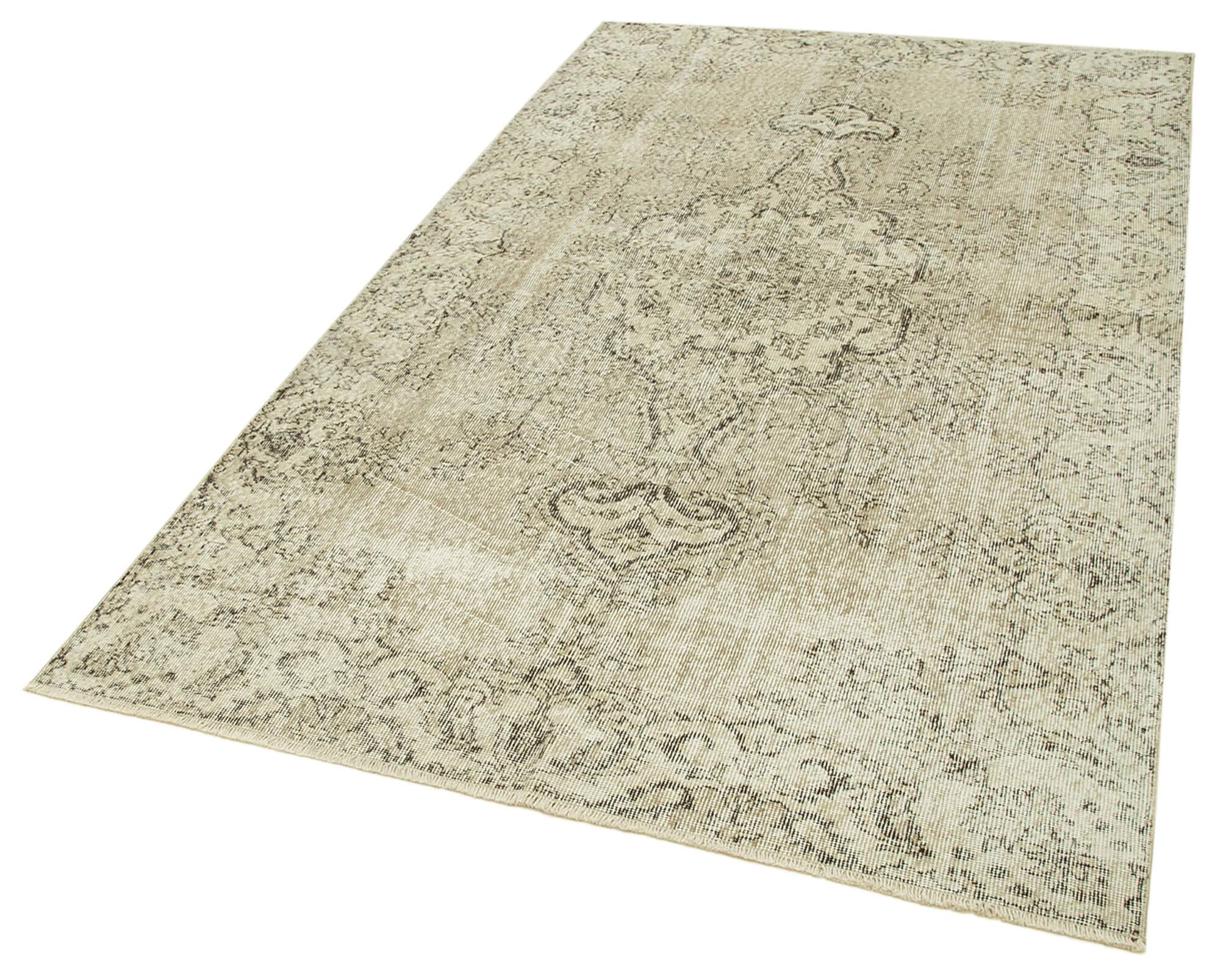 Handmade Vintage Area Rug – Neutral Beige Wool Cotton Rug 4'11'' x 8'9''