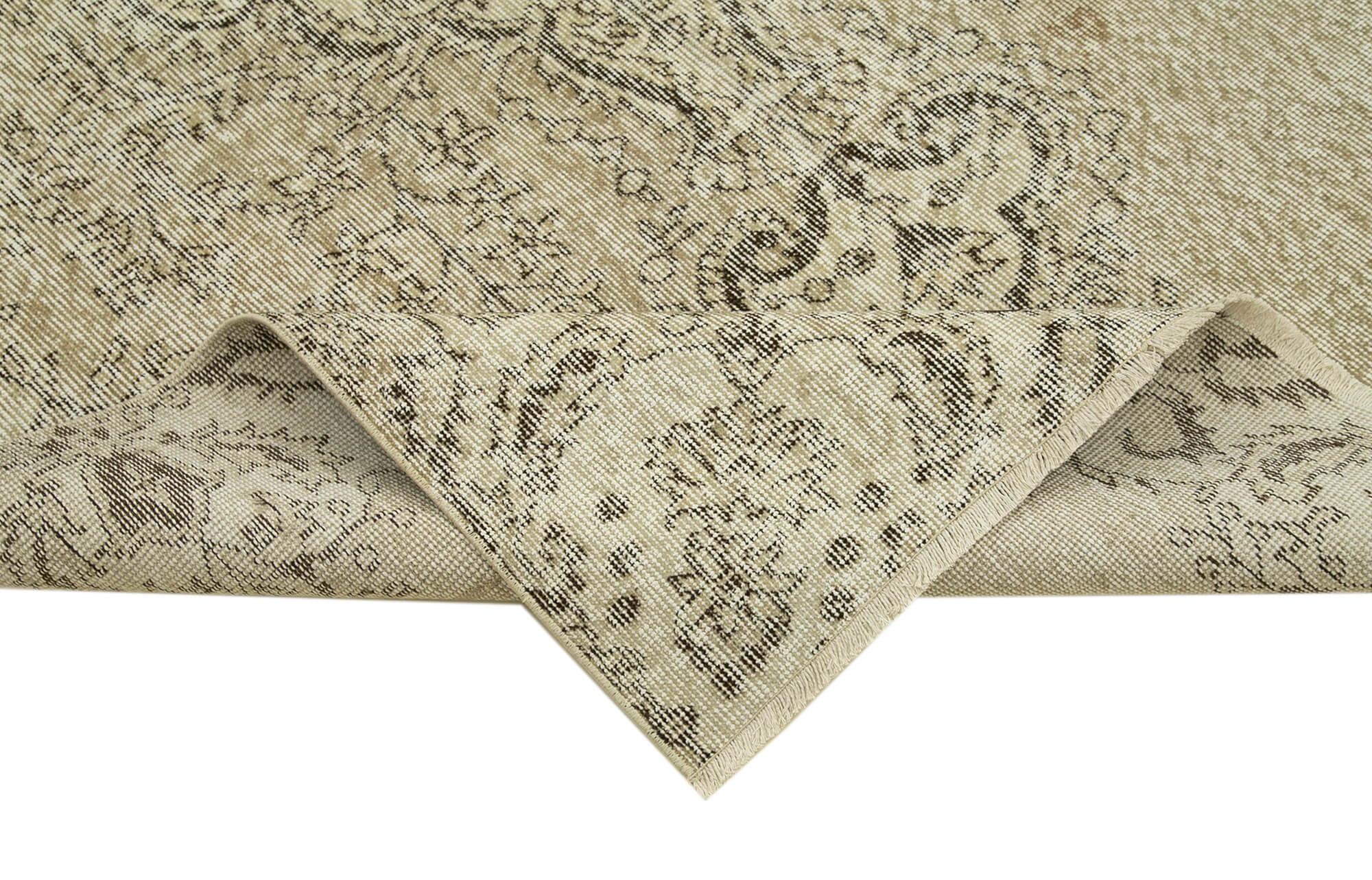 Handmade Vintage Area Rug – Neutral Beige Wool Cotton Rug 4'11'' x 8'9''