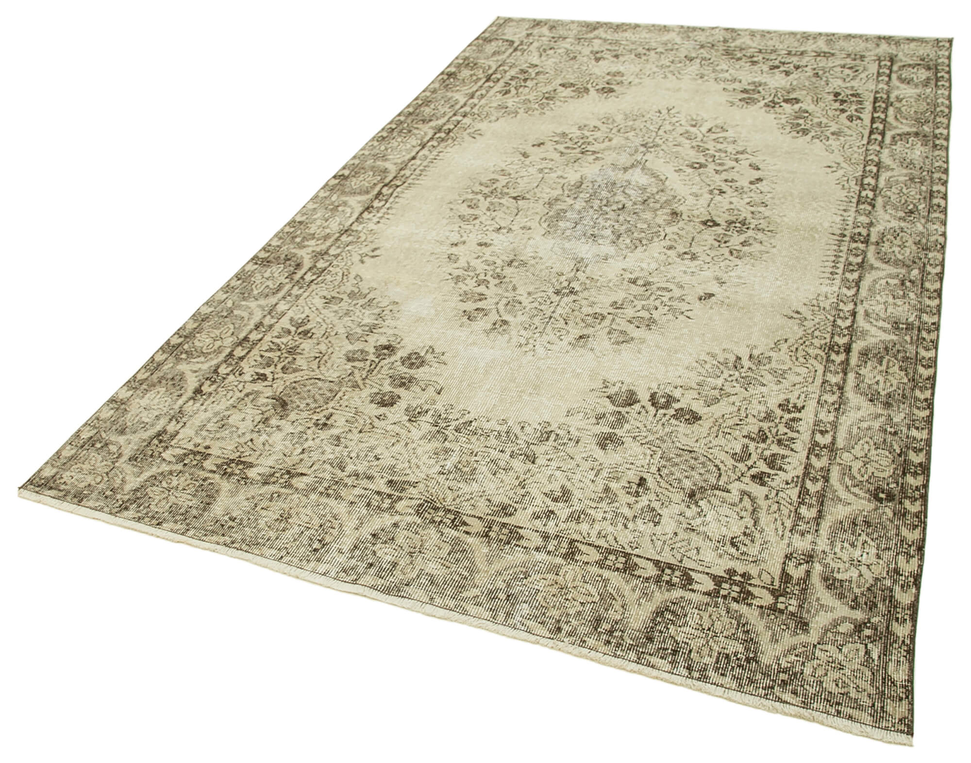 Handmade Wool Area Rug – Vintage Cotton Rug 5'5''x9'5'' | Beige Neutral Tone