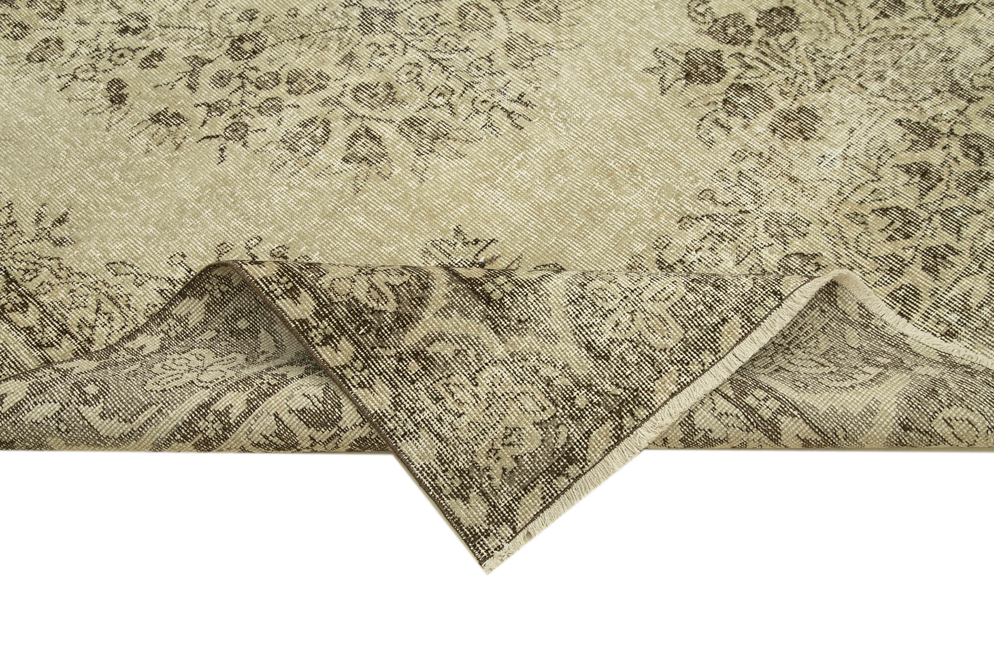 Handmade Wool Area Rug – Vintage Cotton Rug 5'5''x9'5'' | Beige Neutral Tone