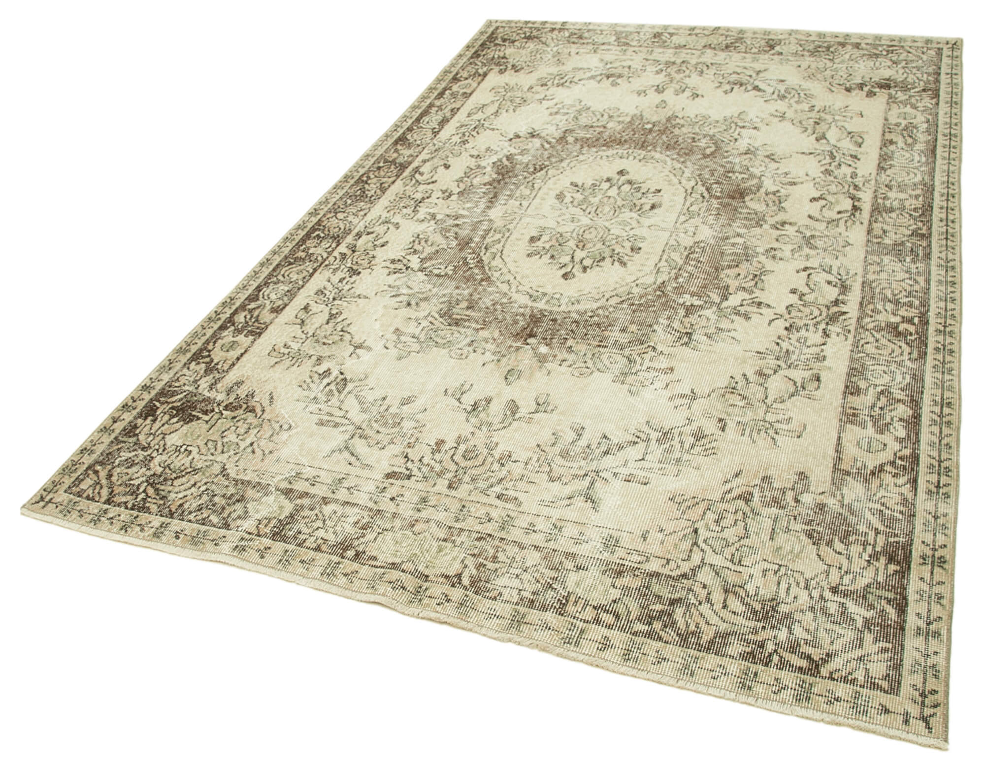 Handmade Wool Area Rug - Vintage Cotton Rug 5'5'' x 9'0'' Beige Classic Living Room Carpet