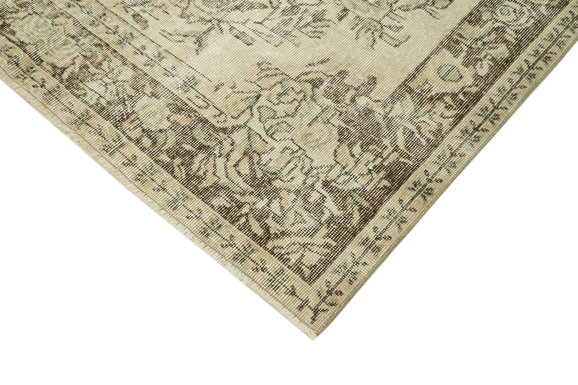 Handmade Wool Area Rug - Vintage Cotton Rug 5'5'' x 9'0'' Beige Classic Living Room Carpet