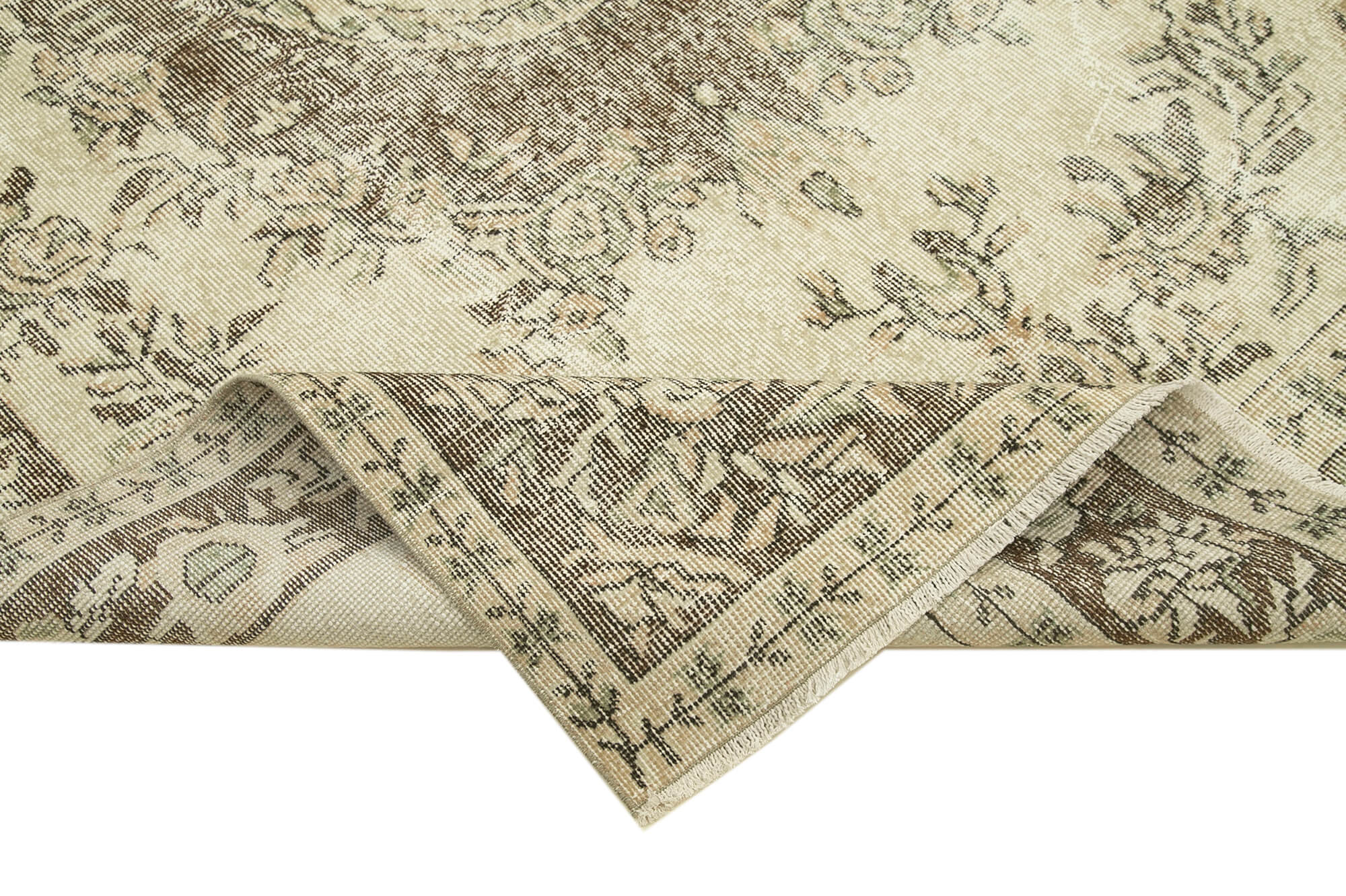 Handmade Wool Area Rug - Vintage Cotton Rug 5'5'' x 9'0'' Beige Classic Living Room Carpet
