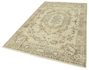 Handmade Wool Area Rug - Vintage Cotton Rug | Beige Neutral Color Carpet 5'3''x8'7''