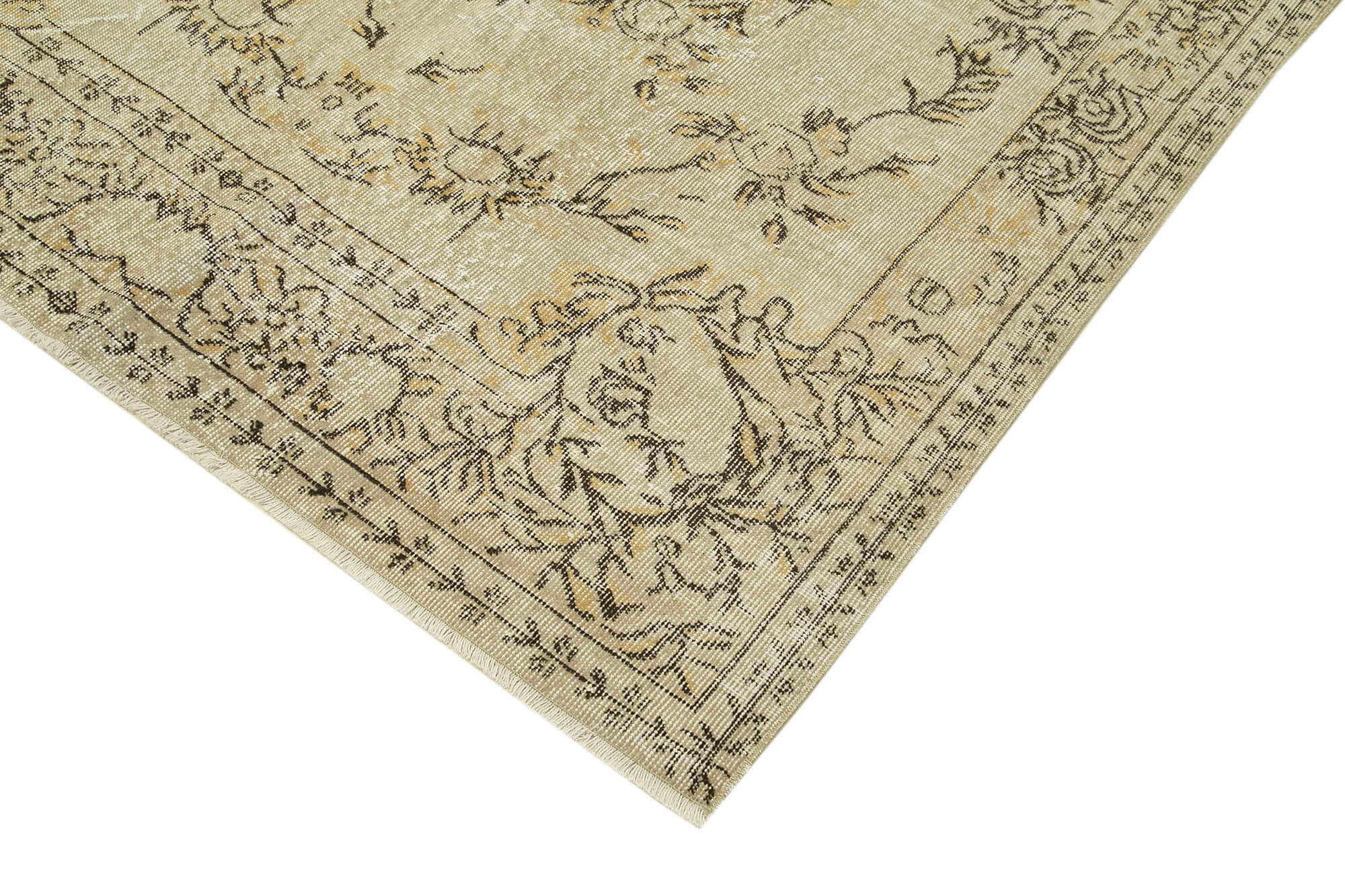 Handmade Wool Area Rug - Vintage Cotton Rug | Beige Neutral Color Carpet 5'3''x8'7''