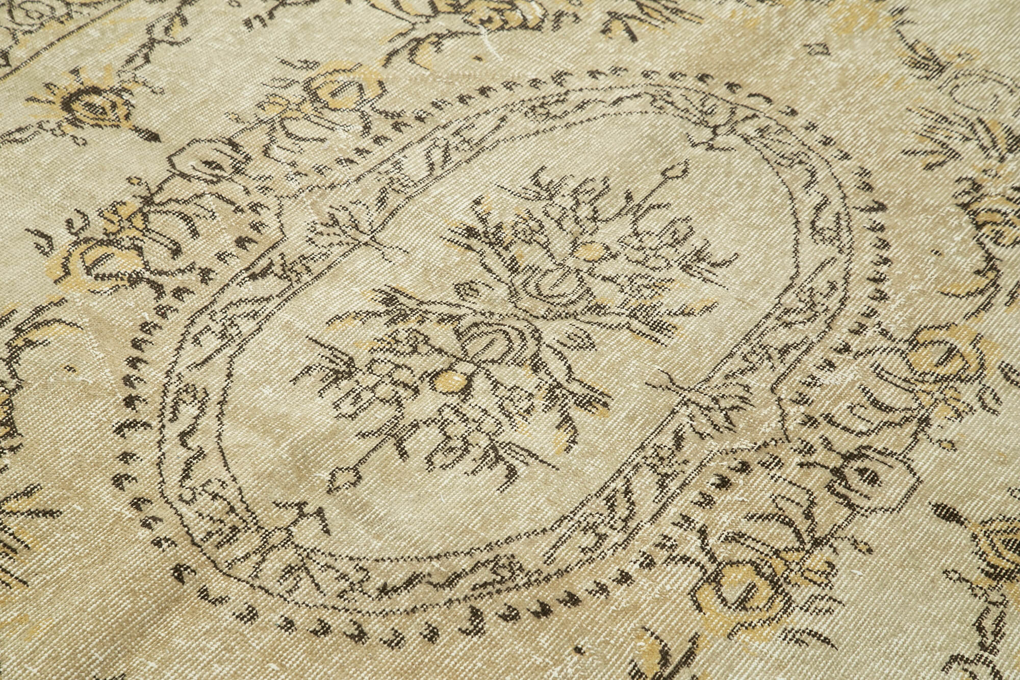 Handmade Wool Area Rug - Vintage Cotton Rug | Beige Neutral Color Carpet 5'3''x8'7''