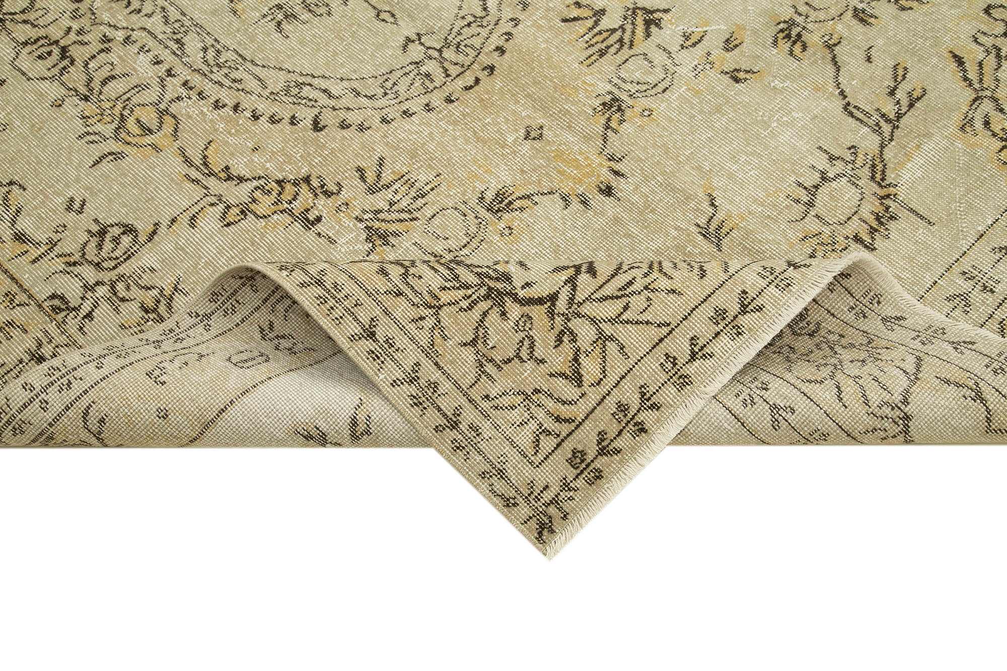 Handmade Wool Area Rug - Vintage Cotton Rug | Beige Neutral Color Carpet 5'3''x8'7''