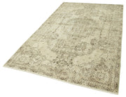 Handmade Vintage Area Rug – Neutral Beige Wool Cotton Carpet 5'4''x9'3''