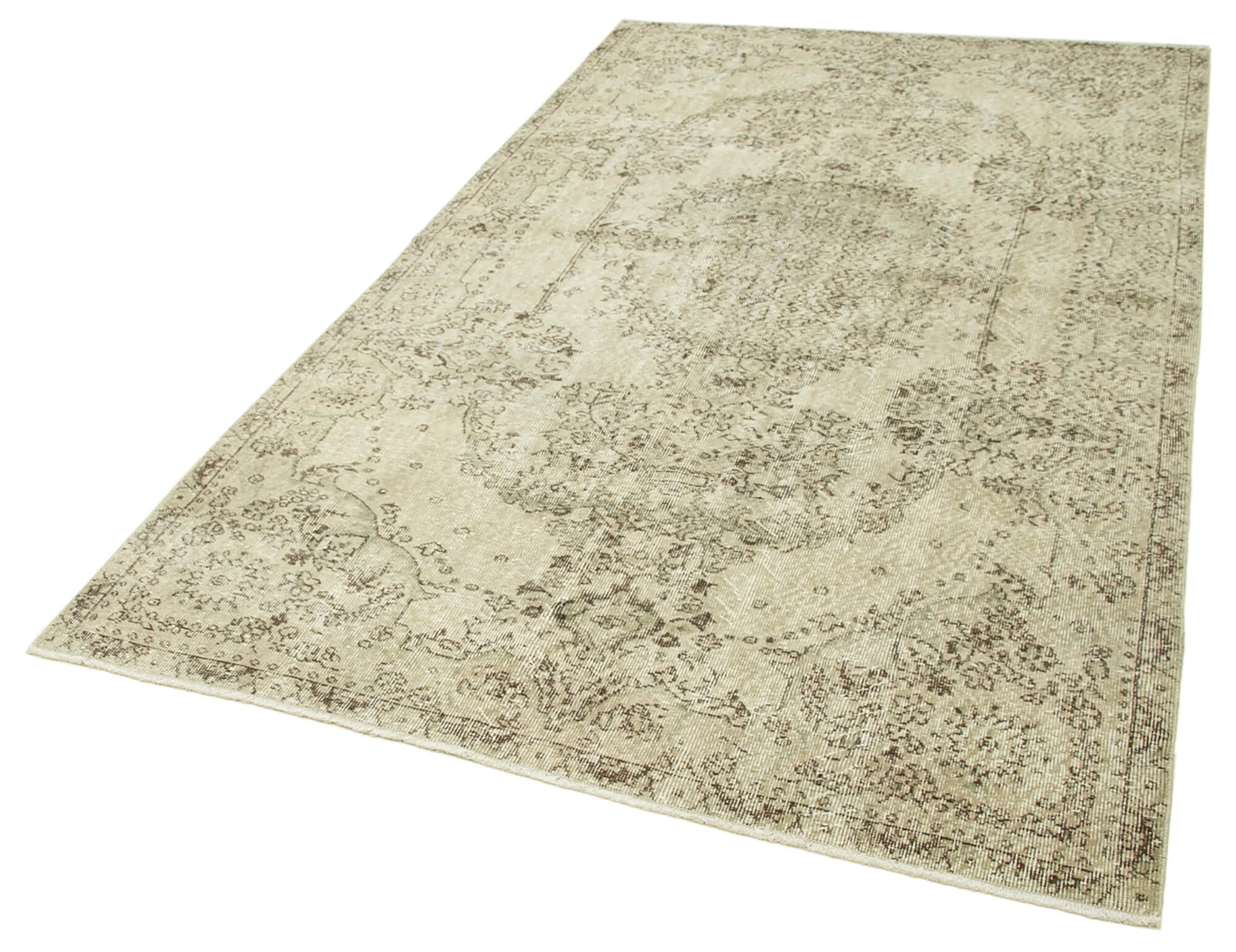 Handmade Vintage Area Rug – Neutral Beige Wool Cotton Carpet 5'4''x9'3''