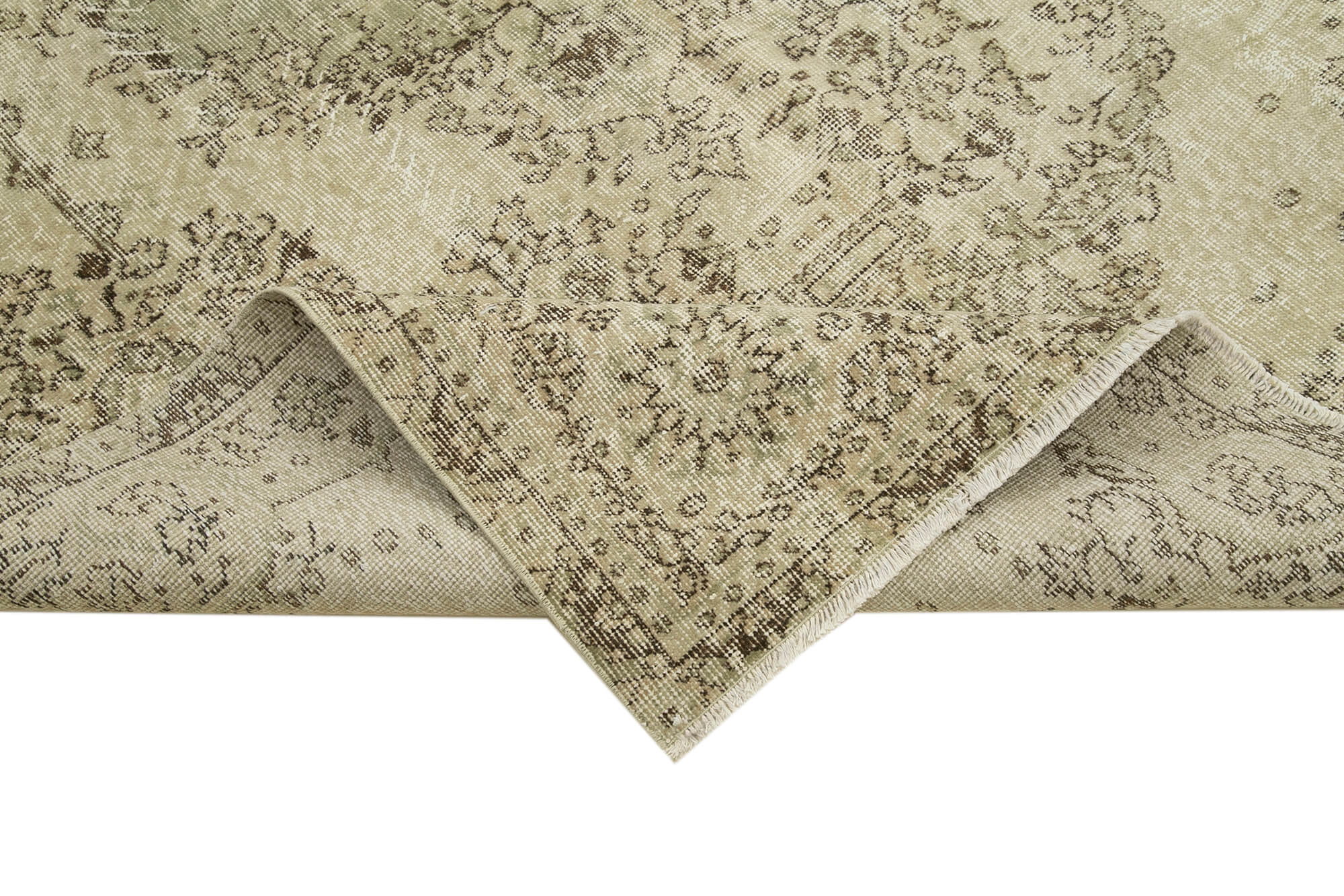 Handmade Vintage Area Rug – Neutral Beige Wool Cotton Carpet 5'4''x9'3''