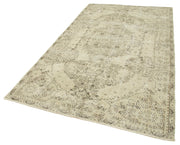 Handmade Wool Area Rug - Vintage Cotton Rug 5'4''x9'3'' Beige Classic Style