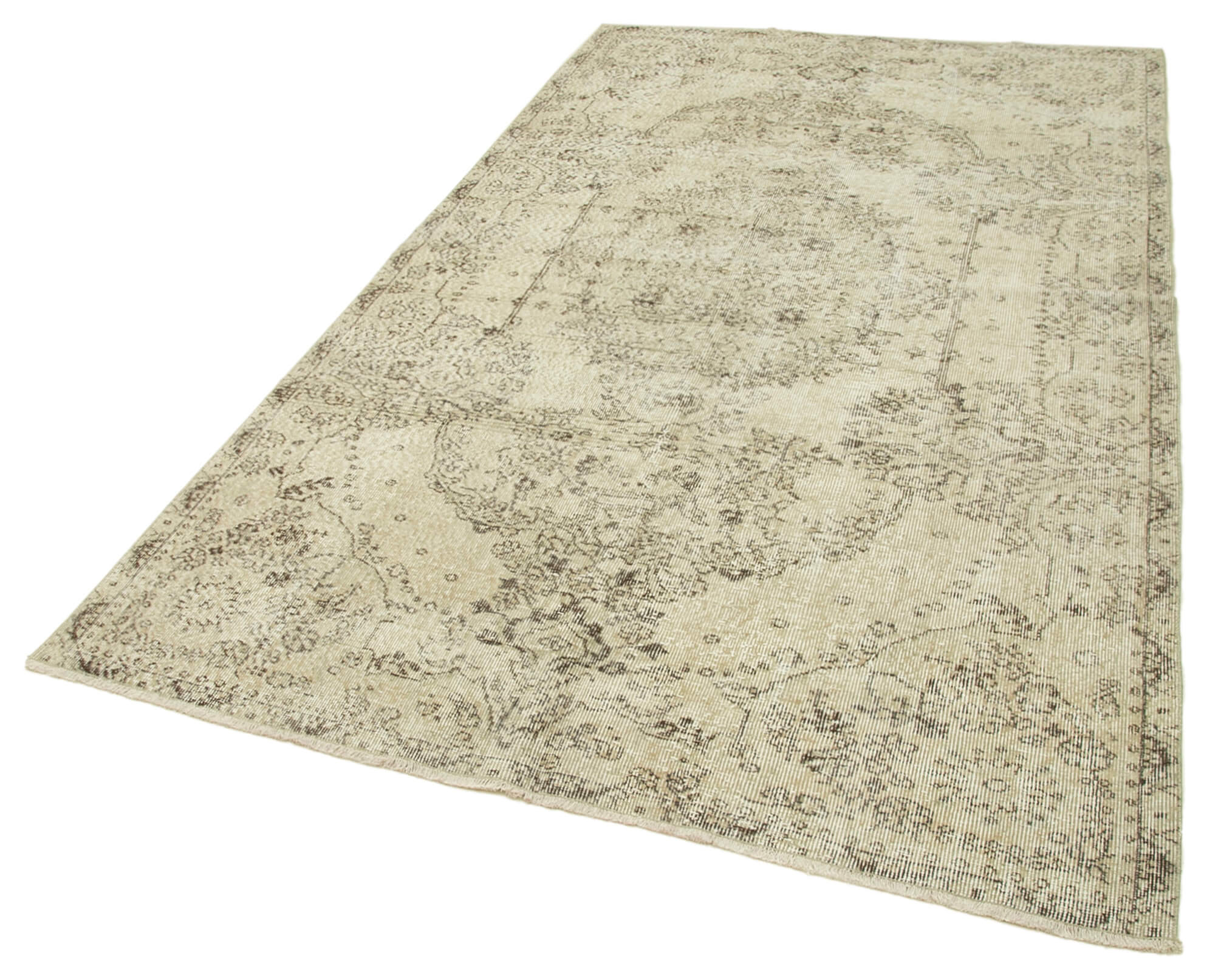 Handmade Wool Area Rug - Vintage Cotton Rug 5'4''x9'3'' Beige Classic Style