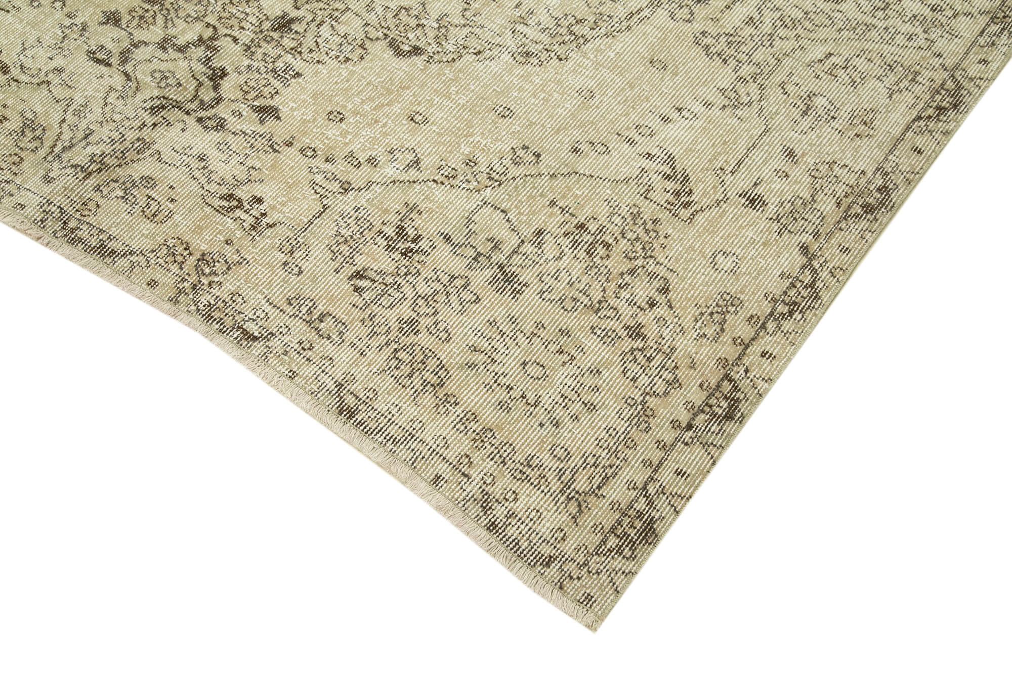 Handmade Wool Area Rug - Vintage Cotton Rug 5'4''x9'3'' Beige Classic Style