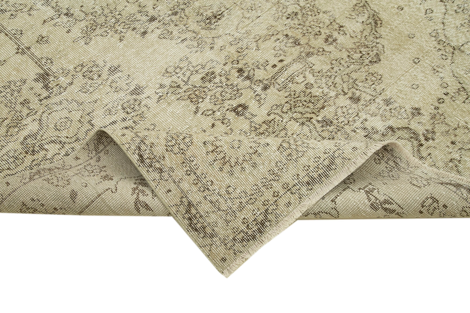 Handmade Wool Area Rug - Vintage Cotton Rug 5'4''x9'3'' Beige Classic Style