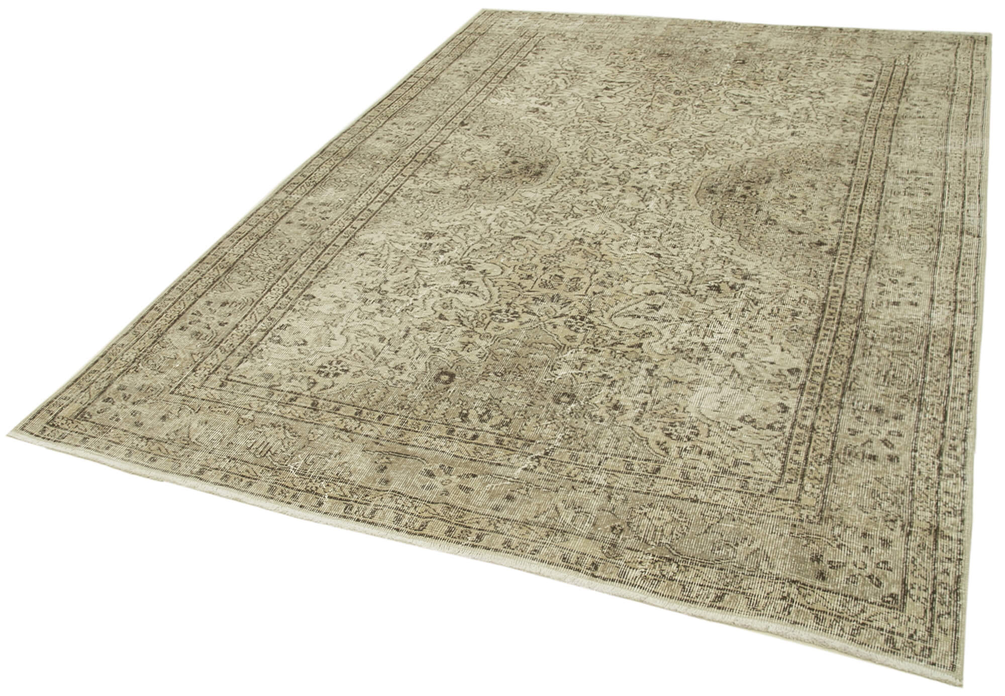 Handmade Wool Area Rug – Vintage Cotton & Turkish Wool, 6'4''x8'11'' Beige Carpet
