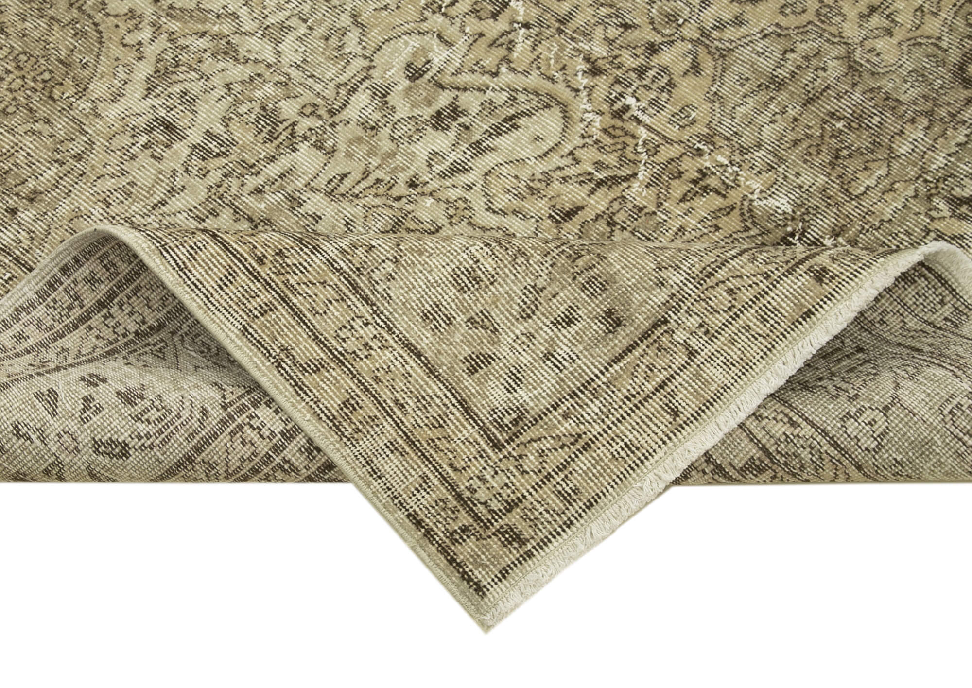 Handmade Wool Area Rug – Vintage Cotton & Turkish Wool, 6'4''x8'11'' Beige Carpet