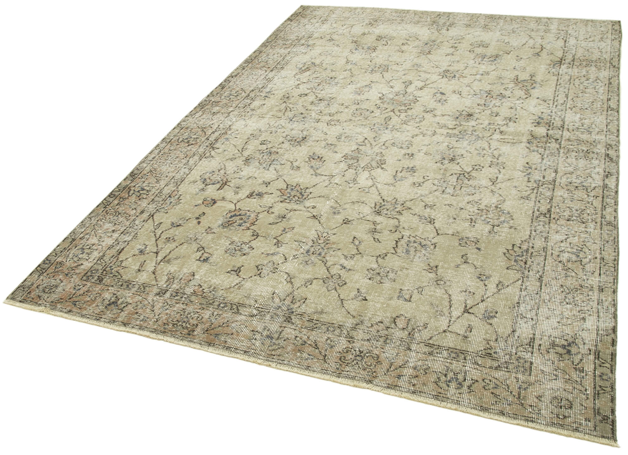 Handmade Wool Area Rug – Vintage Cotton Rug 6'0'' x 8'11'' Beige Neutral Color