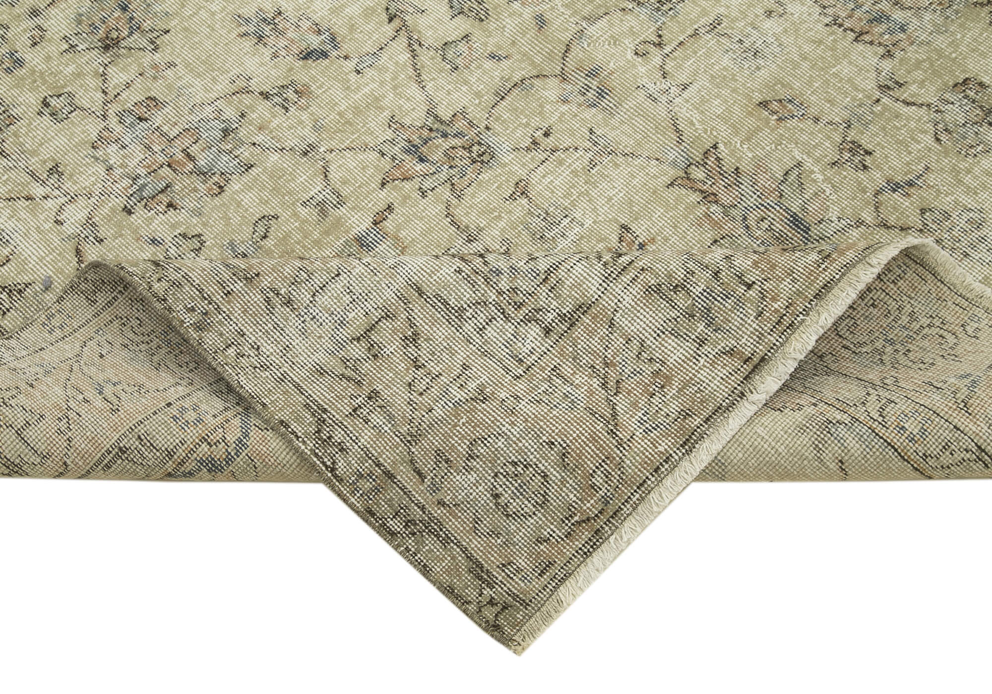 Handmade Wool Area Rug – Vintage Cotton Rug 6'0'' x 8'11'' Beige Neutral Color