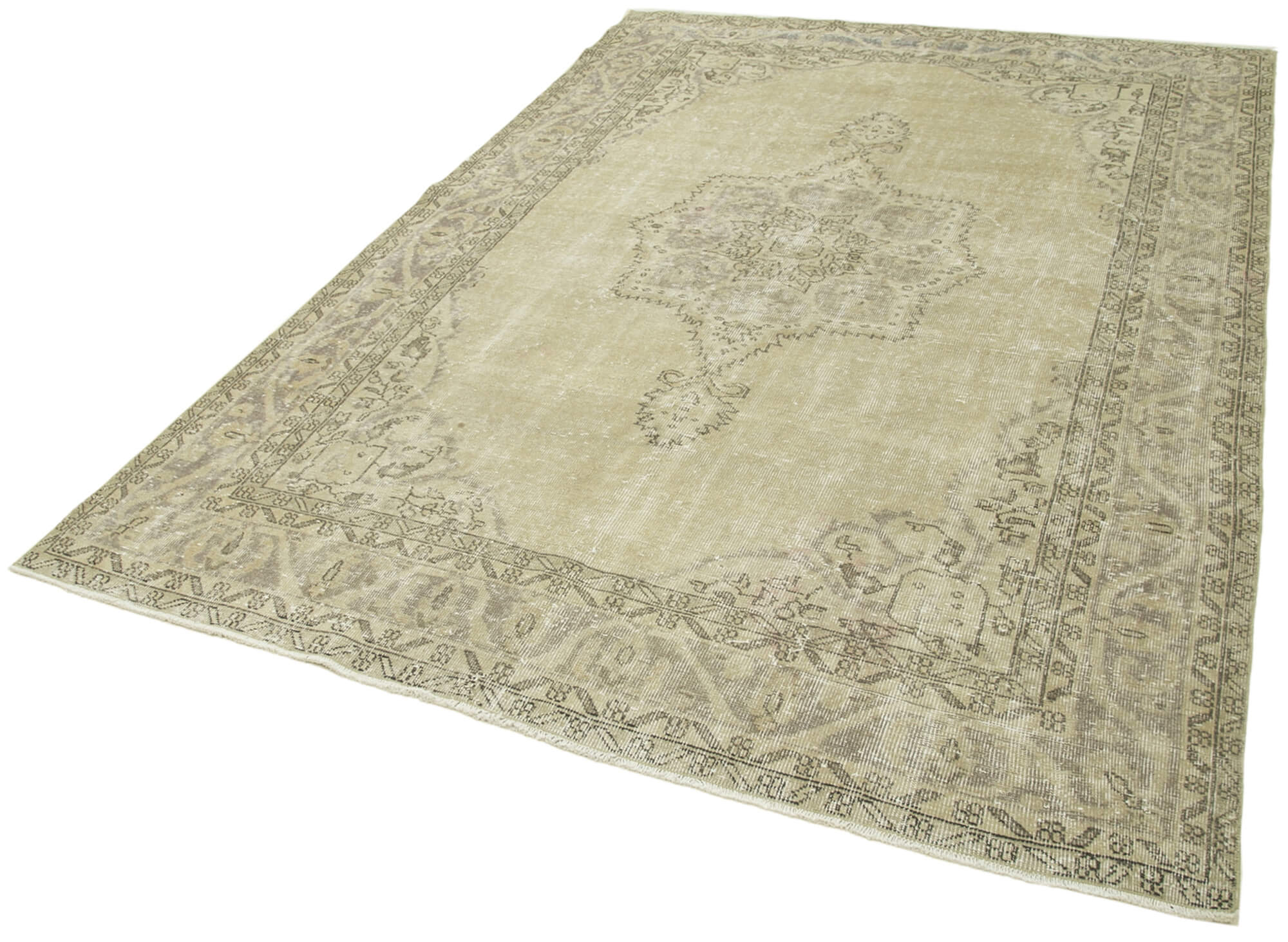 Handmade Wool Area Rug – Vintage Cotton Rug 6'4'' x 9'1'' Beige Classic