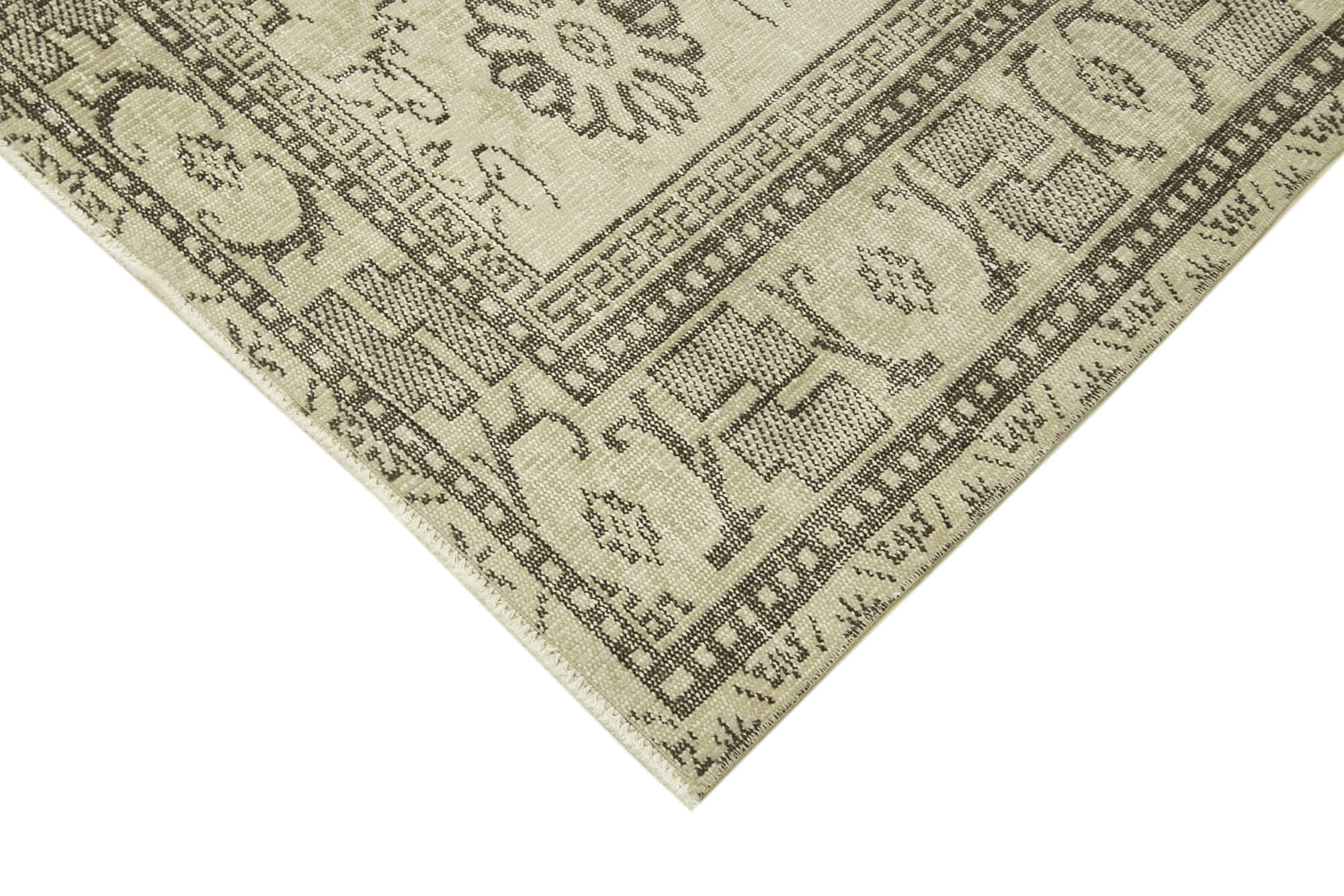 Handmade Vintage Area Rug - Beige Wool Carpet With Durable Cotton Weave 5'7''x9'1''