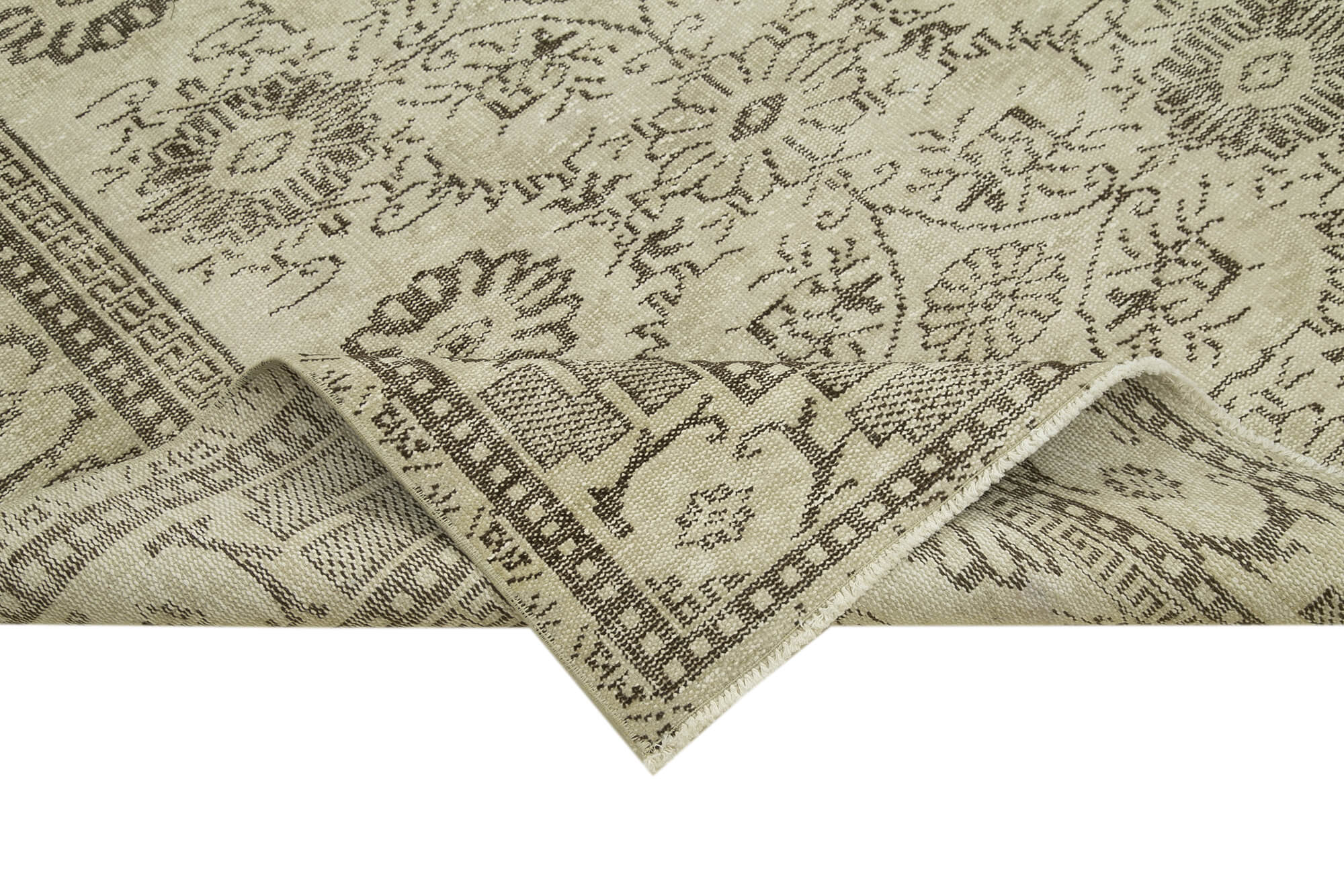 Handmade Vintage Area Rug - Beige Wool Carpet With Durable Cotton Weave 5'7''x9'1''