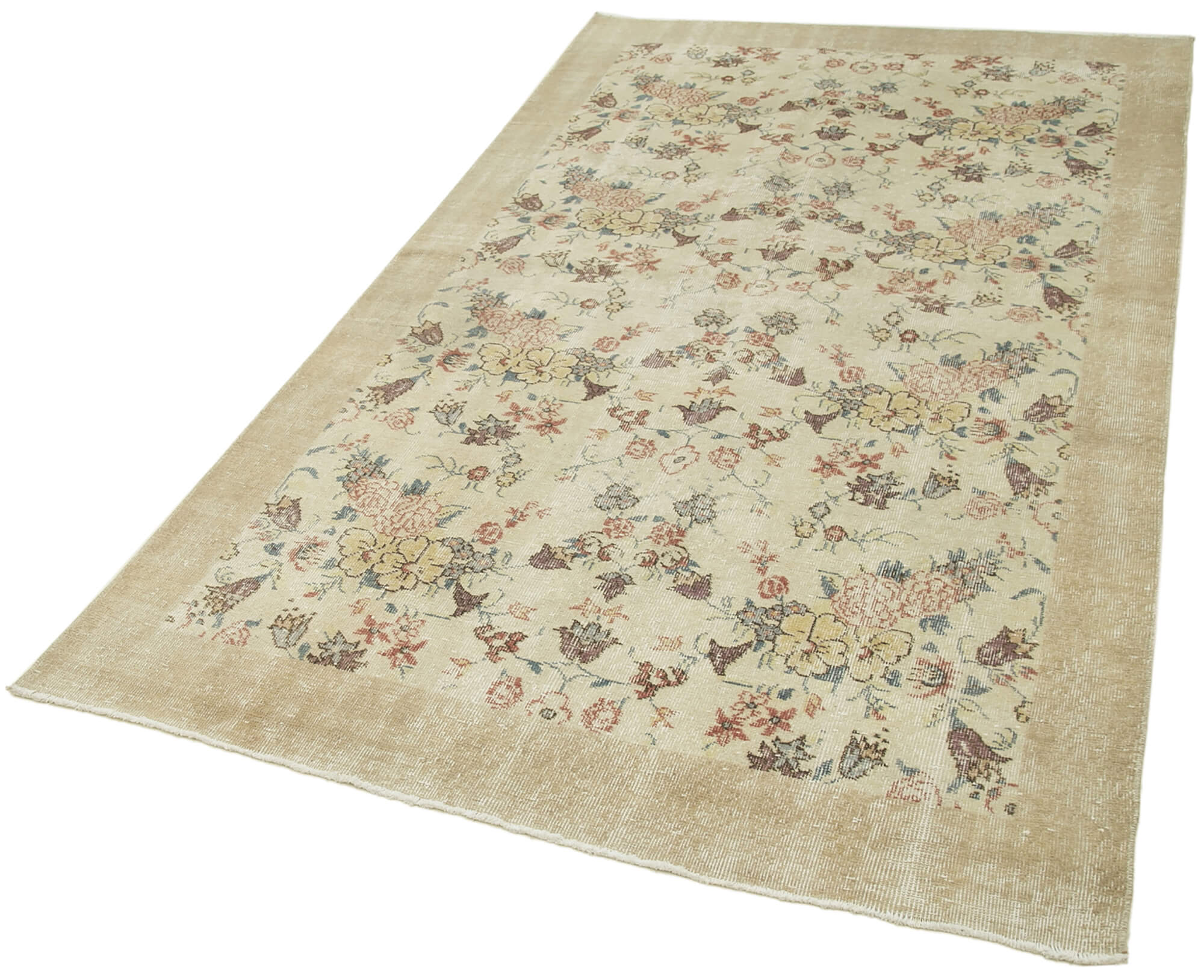 Handmade Wool Area Rug – Vintage Cotton Rug, Beige Eskime Style Carpet 4'7''x8'