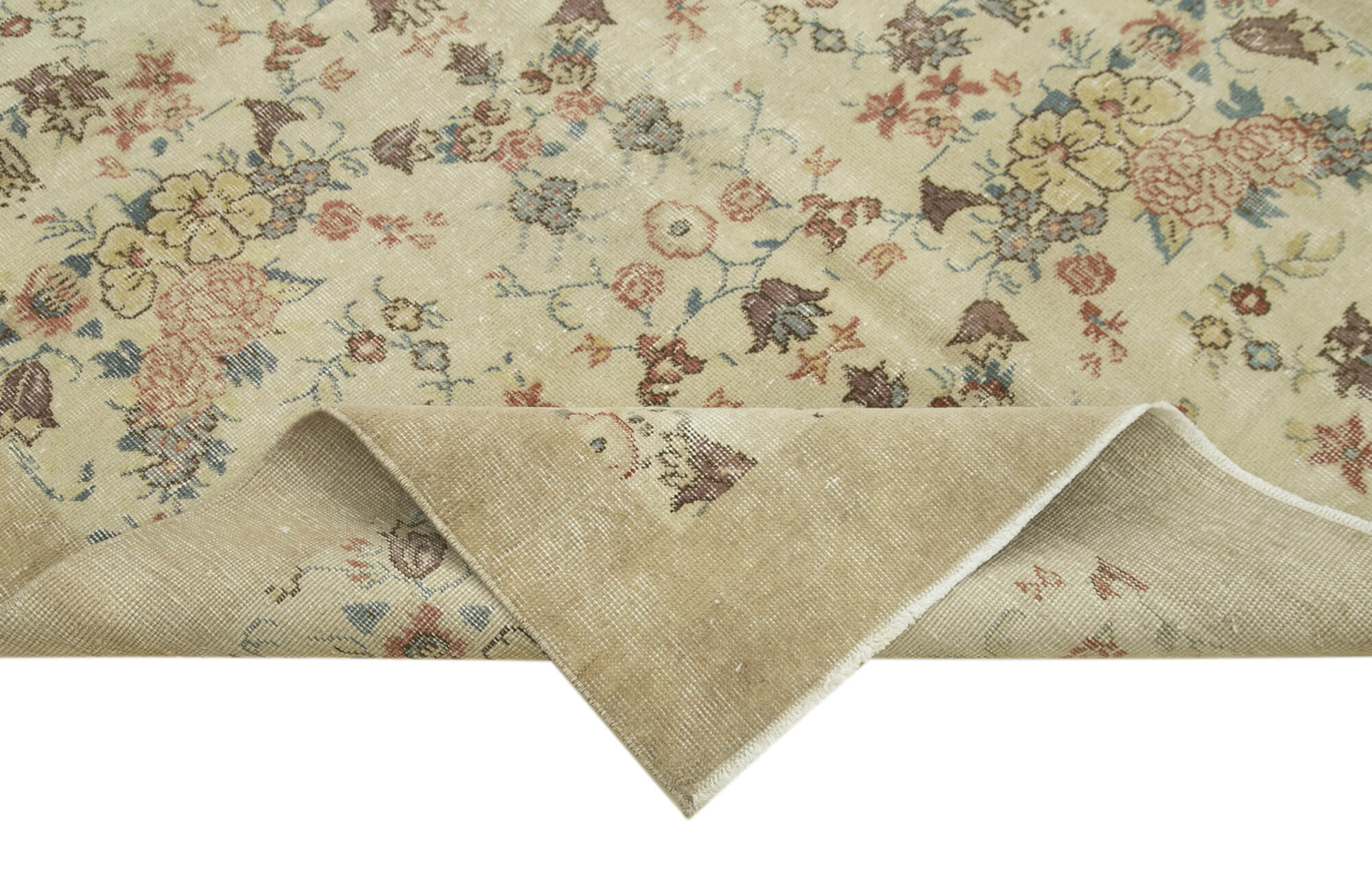 Handmade Wool Area Rug – Vintage Cotton Rug, Beige Eskime Style Carpet 4'7''x8'