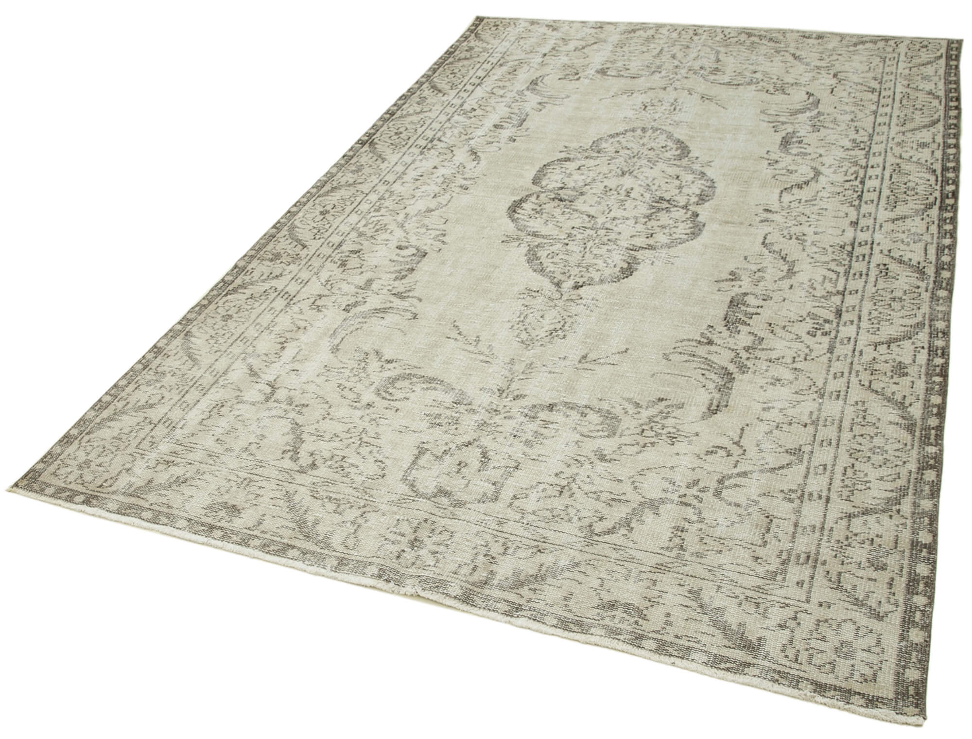 Handmade Wool Area Rug - Vintage Cotton Rug Beige 5'7''x9'7'' Classic Living Room
