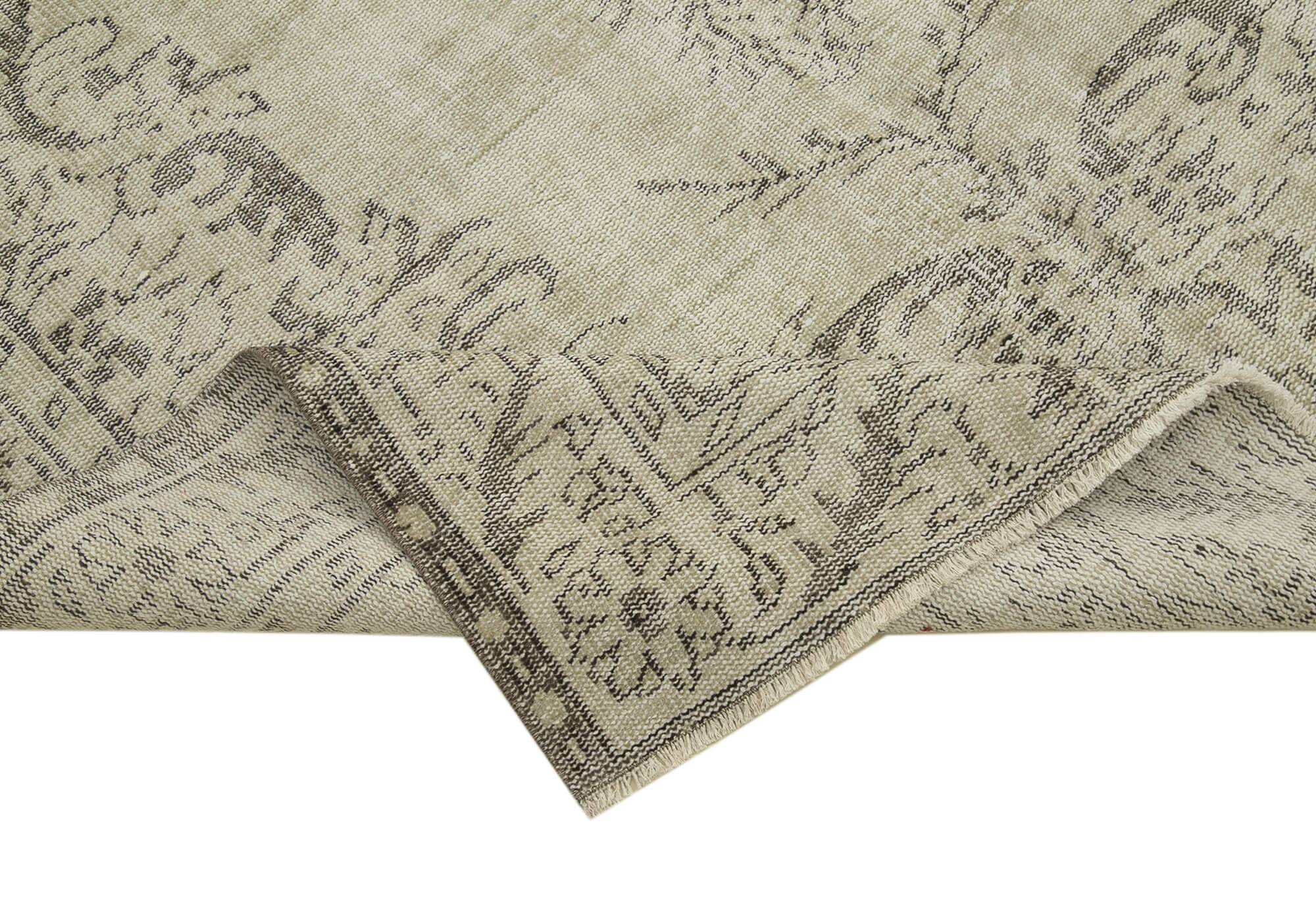 Handmade Wool Area Rug - Vintage Cotton Rug Beige 5'7''x9'7'' Classic Living Room