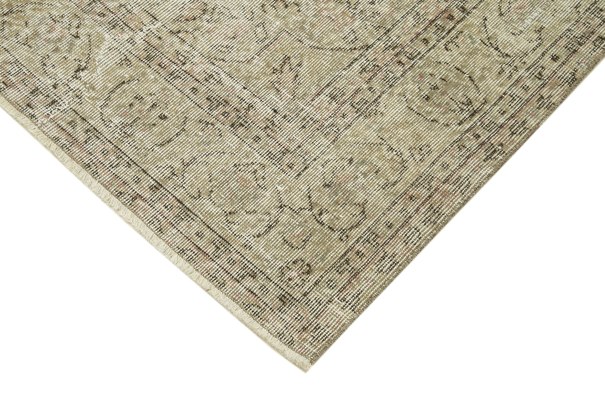 Handmade Vintage Area Rug – Beige Wool & Cotton, Traditional Hand Knotted Turkish Carpet 5'7''x8'8''