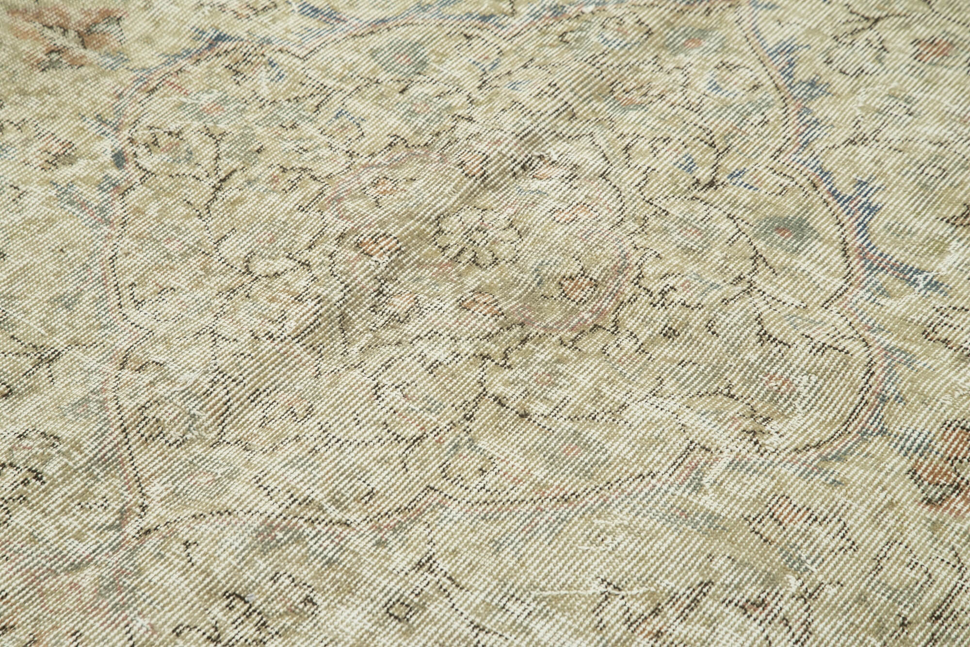 Handmade Vintage Area Rug – Beige Wool & Cotton, Traditional Hand Knotted Turkish Carpet 5'7''x8'8''