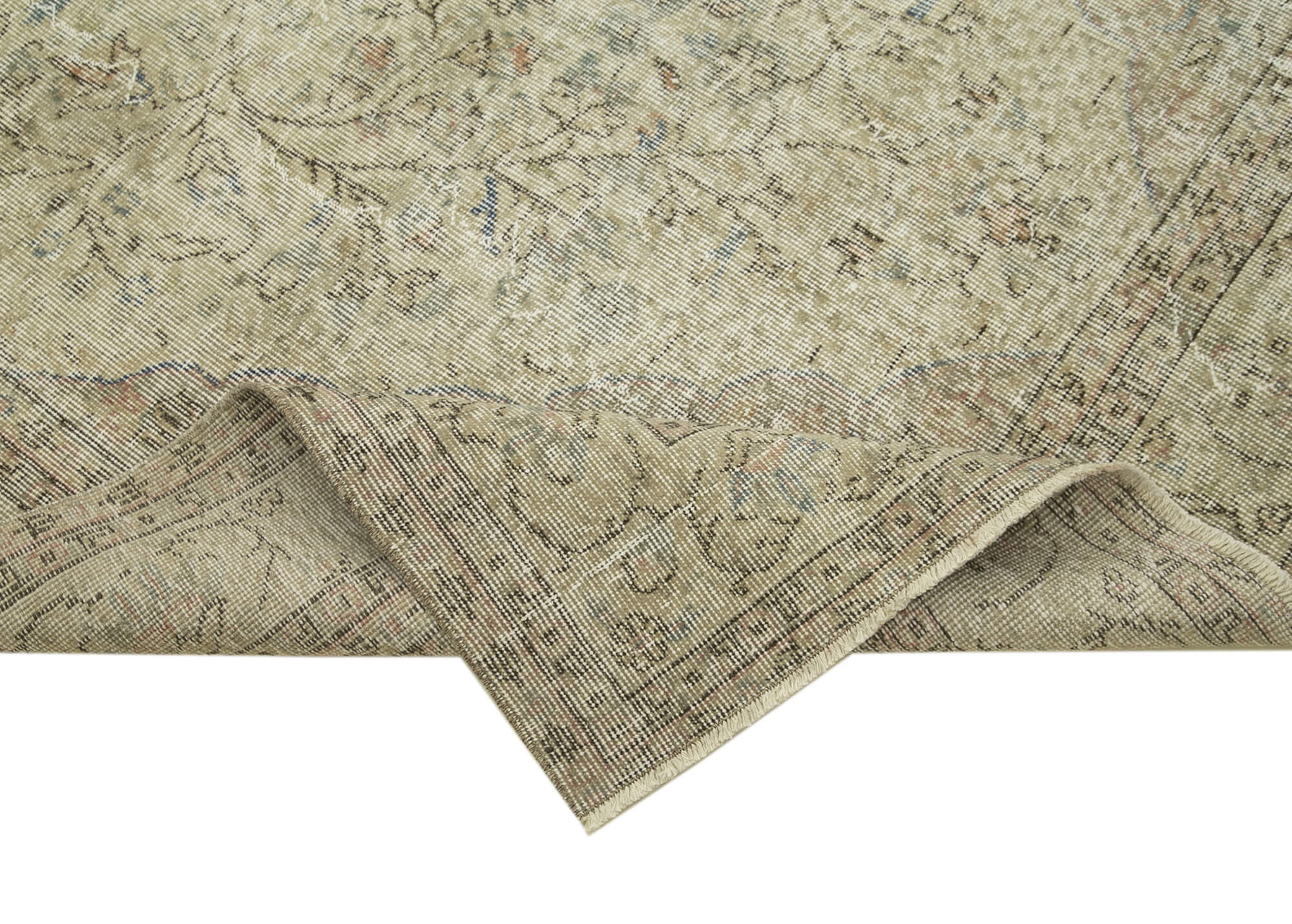 Handmade Vintage Area Rug – Beige Wool & Cotton, Traditional Hand Knotted Turkish Carpet 5'7''x8'8''