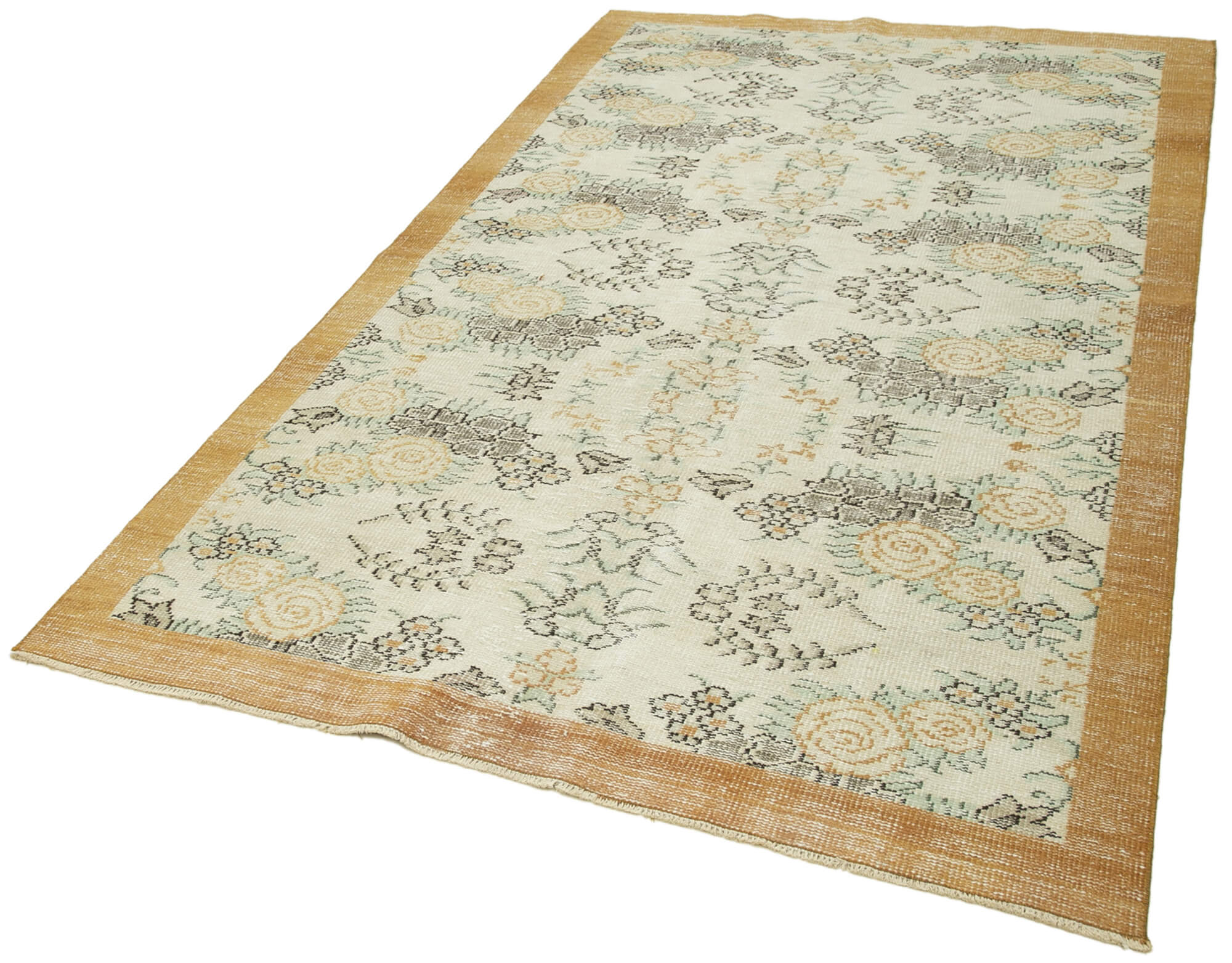 Handmade Wool Area Rug – Vintage Cotton Rug | Beige Turkish Wool Carpet 5'0''x8'10''