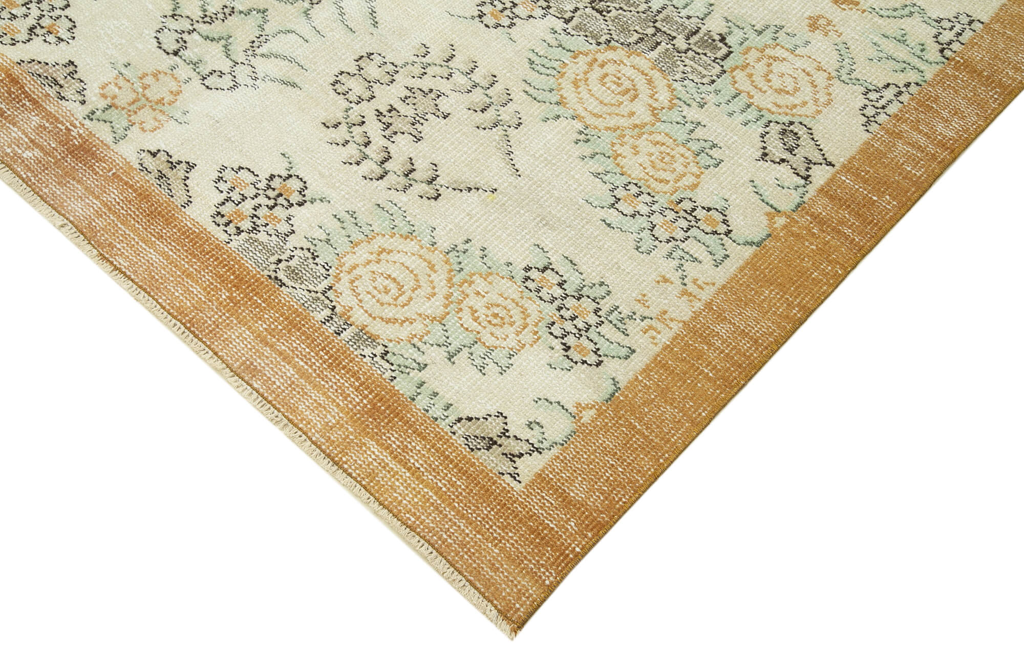 Handmade Wool Area Rug – Vintage Cotton Rug | Beige Turkish Wool Carpet 5'0''x8'10''