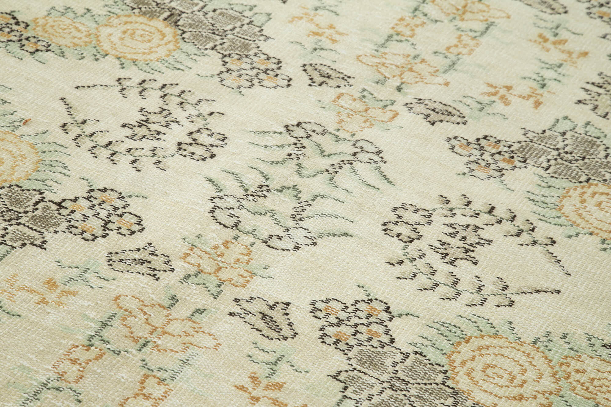 Handmade Wool Area Rug – Vintage Cotton Rug | Beige Turkish Wool Carpet 5'0''x8'10''