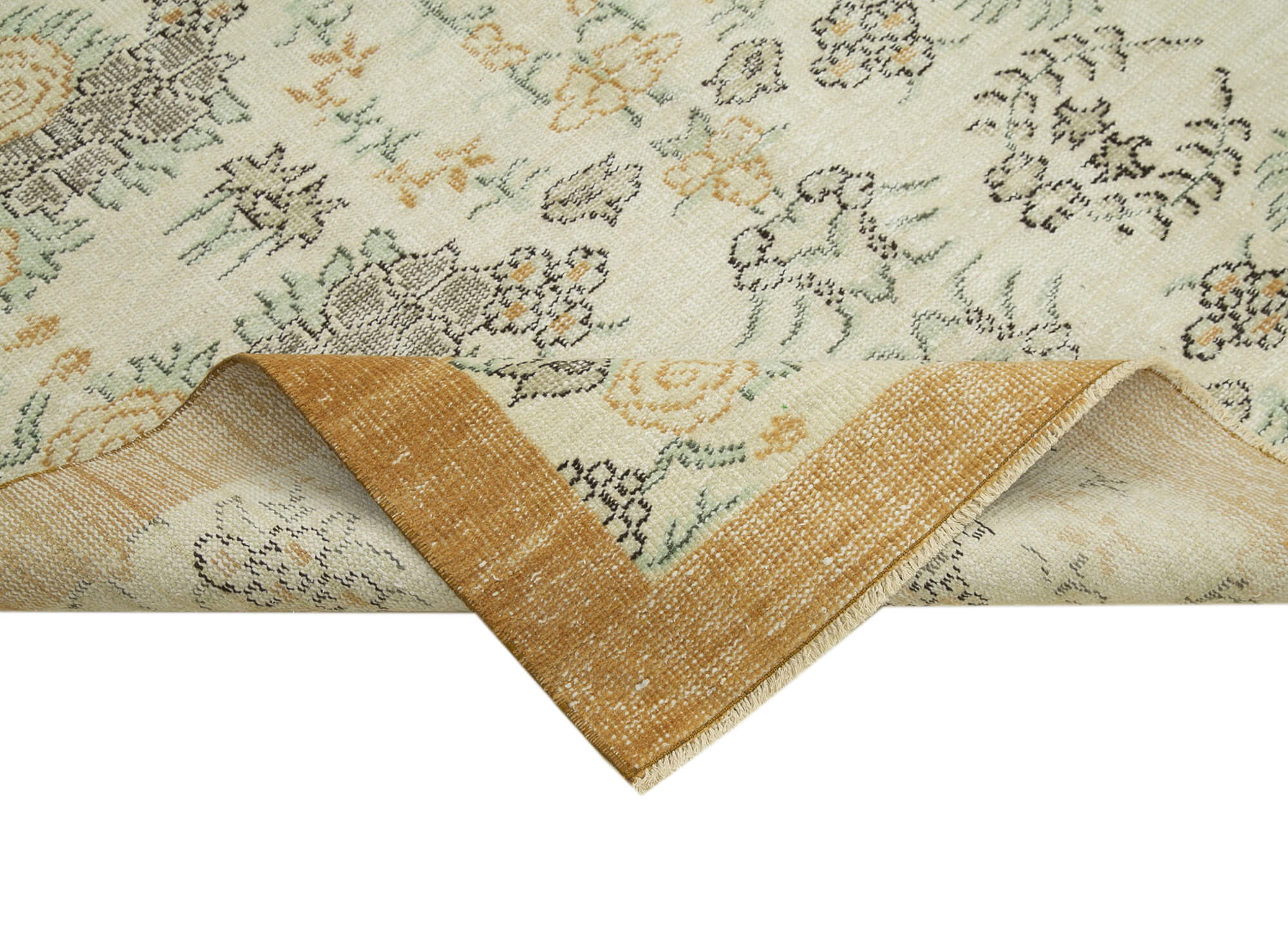 Handmade Wool Area Rug – Vintage Cotton Rug | Beige Turkish Wool Carpet 5'0''x8'10''