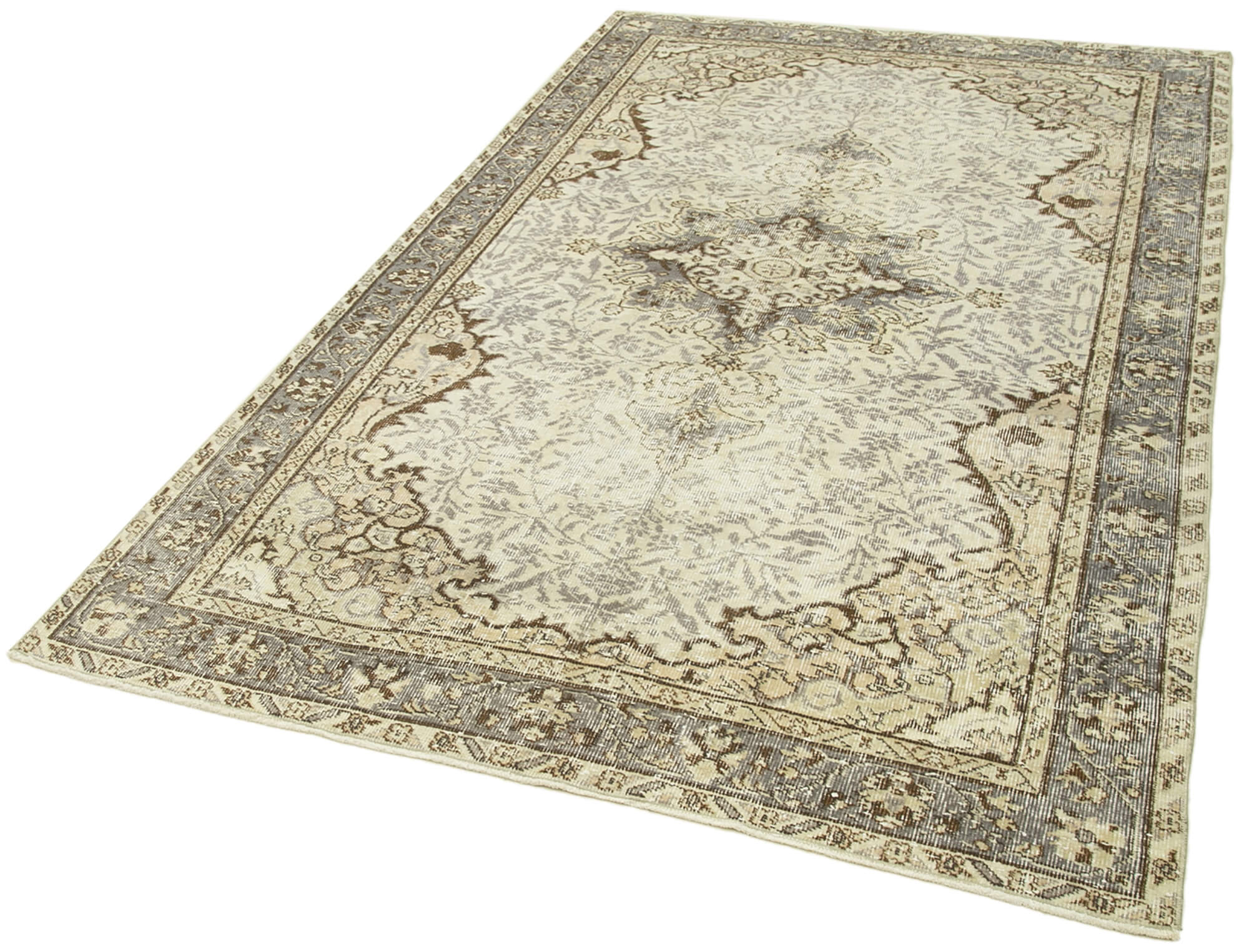 Handmade Wool Area Rug – Vintage Cotton Rug 5'1''x8'2'' | Neutral Beige Classic Living Room Rug