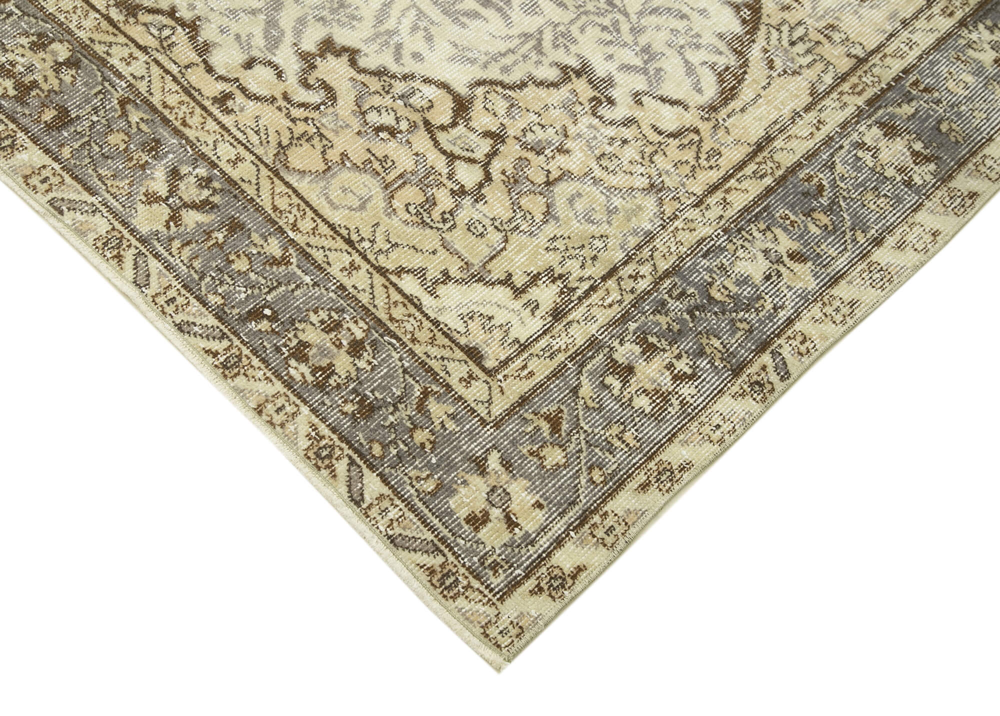 Handmade Wool Area Rug – Vintage Cotton Rug 5'1''x8'2'' | Neutral Beige Classic Living Room Rug