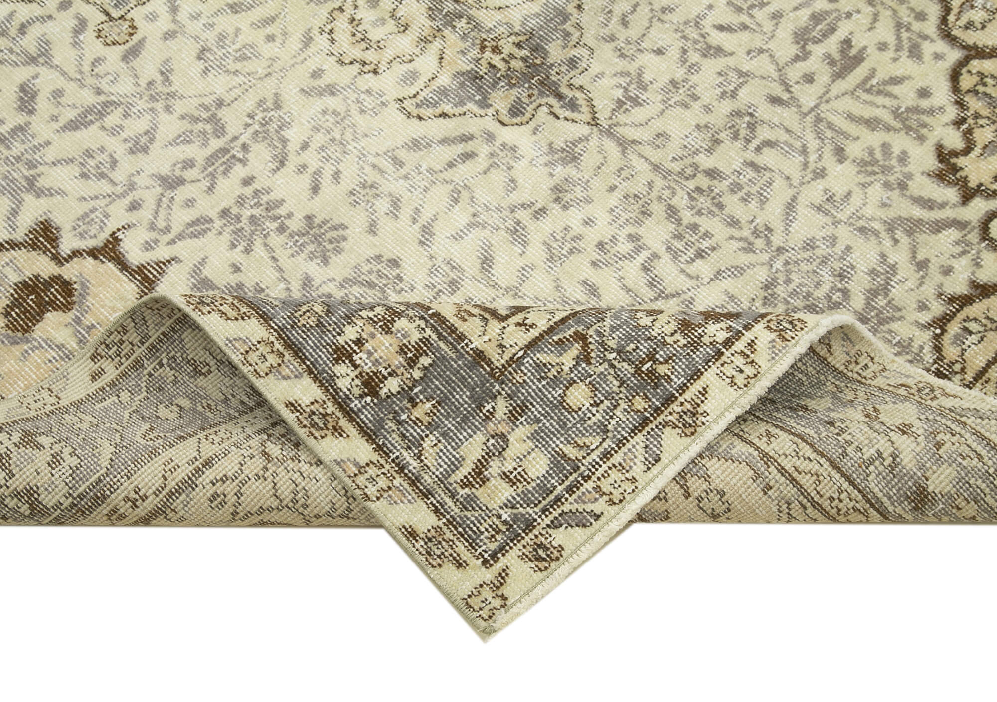 Handmade Wool Area Rug – Vintage Cotton Rug 5'1''x8'2'' | Neutral Beige Classic Living Room Rug