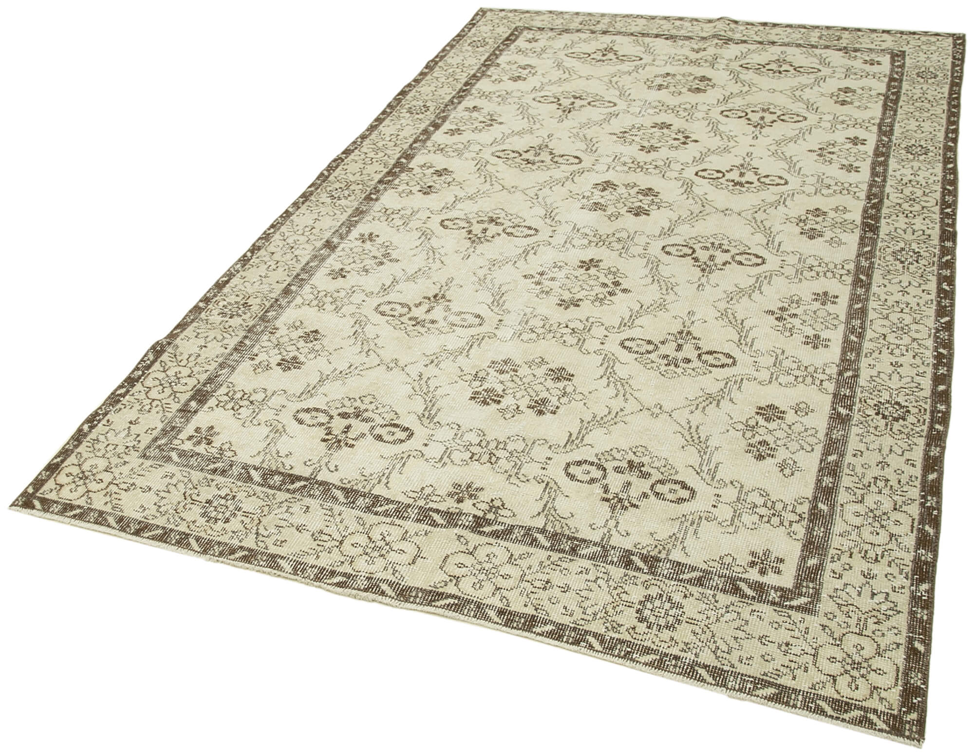 Handmade Wool Area Rug – Vintage Cotton Rug Beige Carpet 5'4''x9'1'' | Durable Turkish Wool