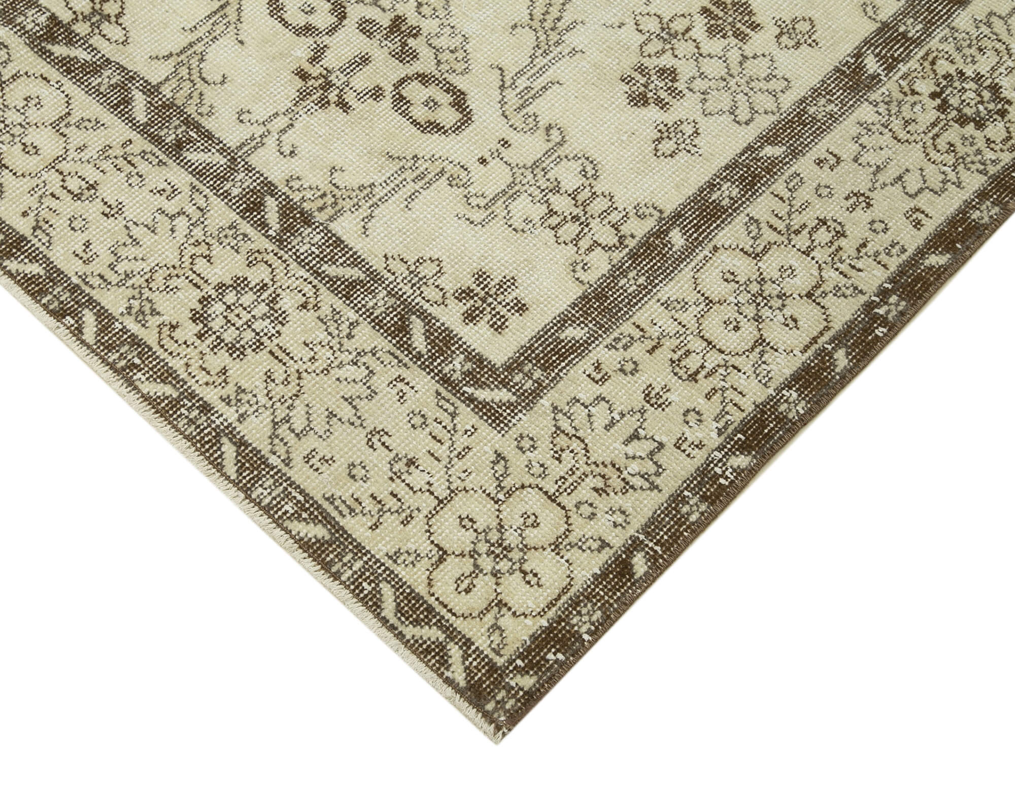 Handmade Wool Area Rug – Vintage Cotton Rug Beige Carpet 5'4''x9'1'' | Durable Turkish Wool
