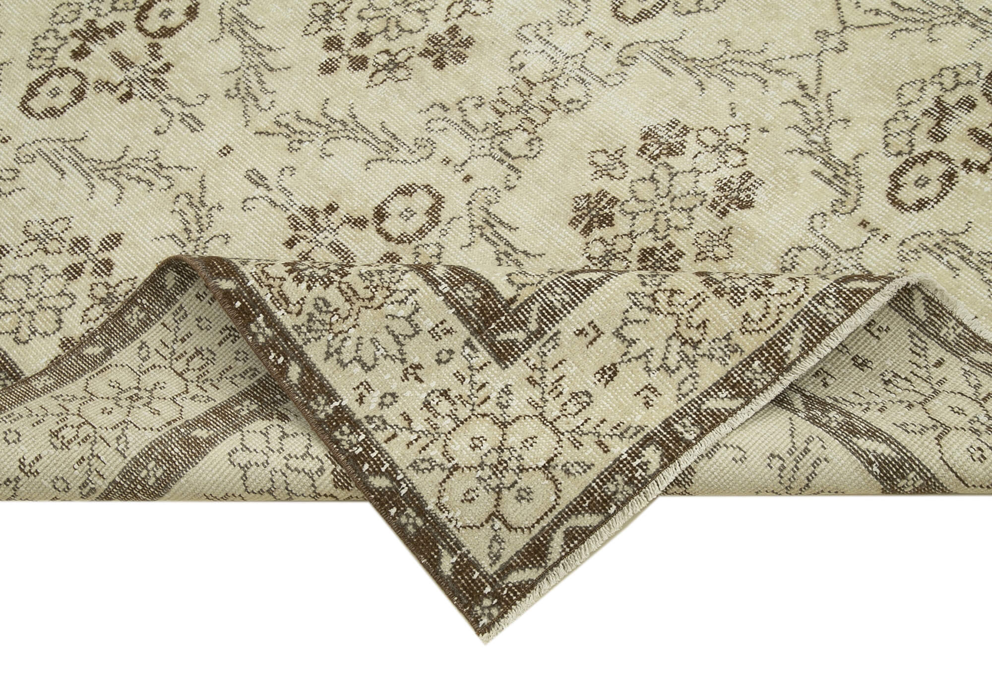 Handmade Wool Area Rug – Vintage Cotton Rug Beige Carpet 5'4''x9'1'' | Durable Turkish Wool