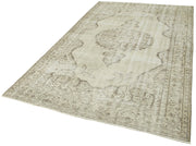 Handmade Vintage Area Rug – Neutral Beige Turkish Hand Knotted Cotton Wool Carpet 5'7''x8'11''