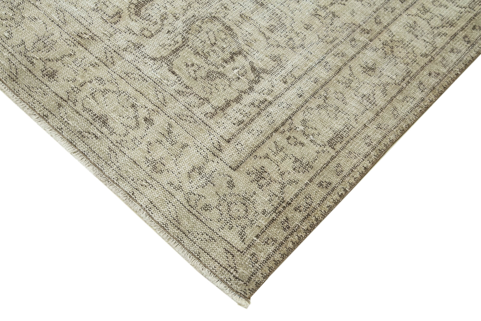 Handmade Vintage Area Rug – Neutral Beige Turkish Hand Knotted Cotton Wool Carpet 5'7''x8'11''